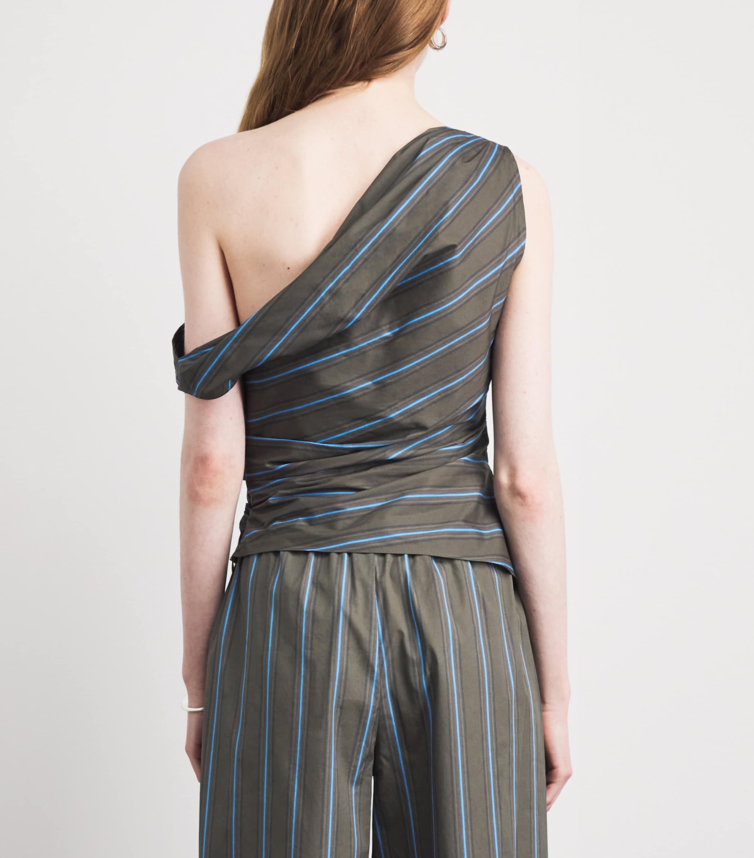 STAUD Womens Asymmetric Phare Blouse Hnst Huntngtn Stripe Image 5