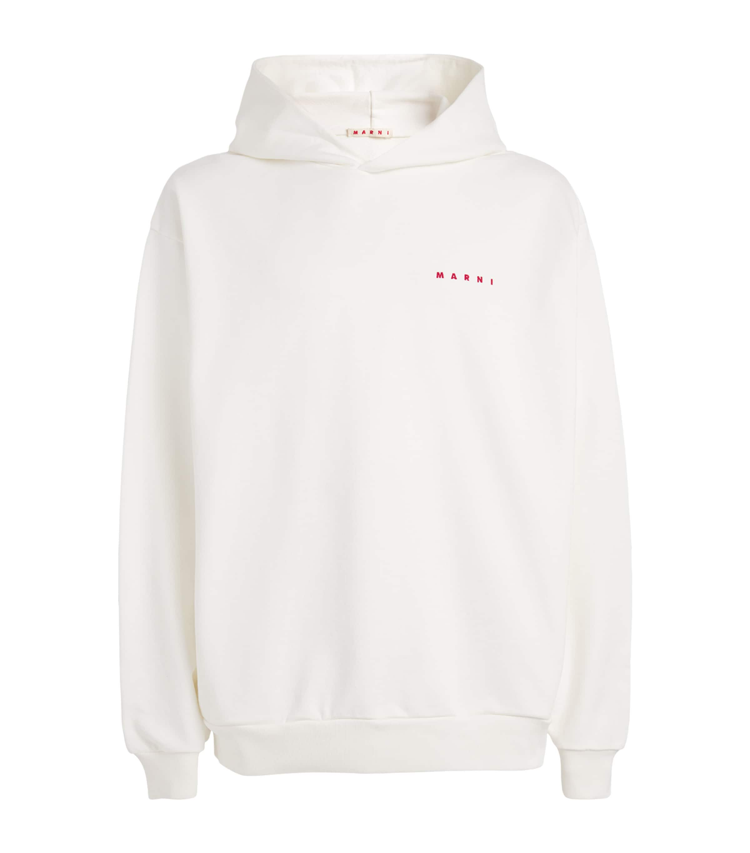 Marni Logo Print Hoodie In White