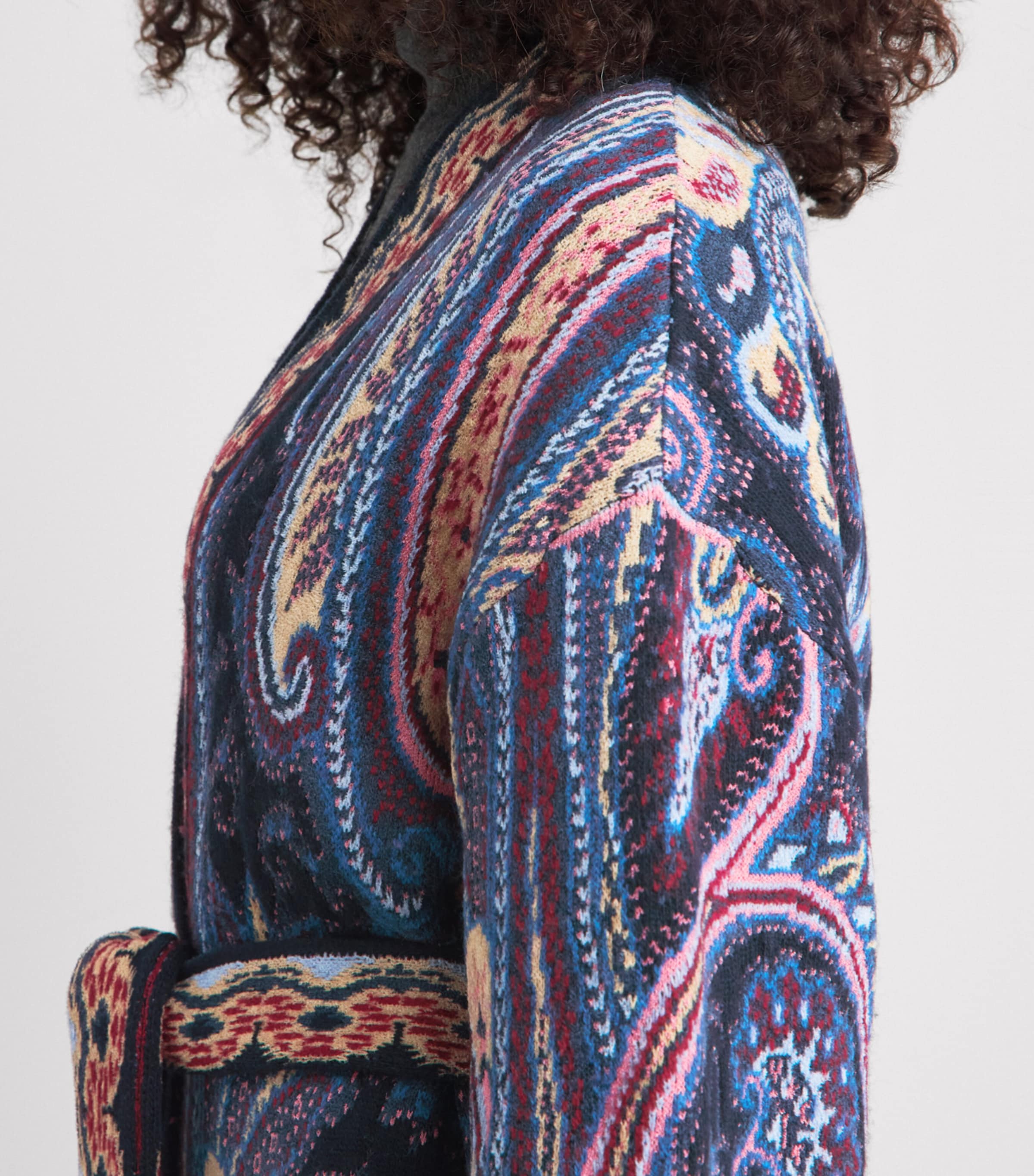 Etro Womens Paisley Waist-Belt Cardigan Blue Image 3