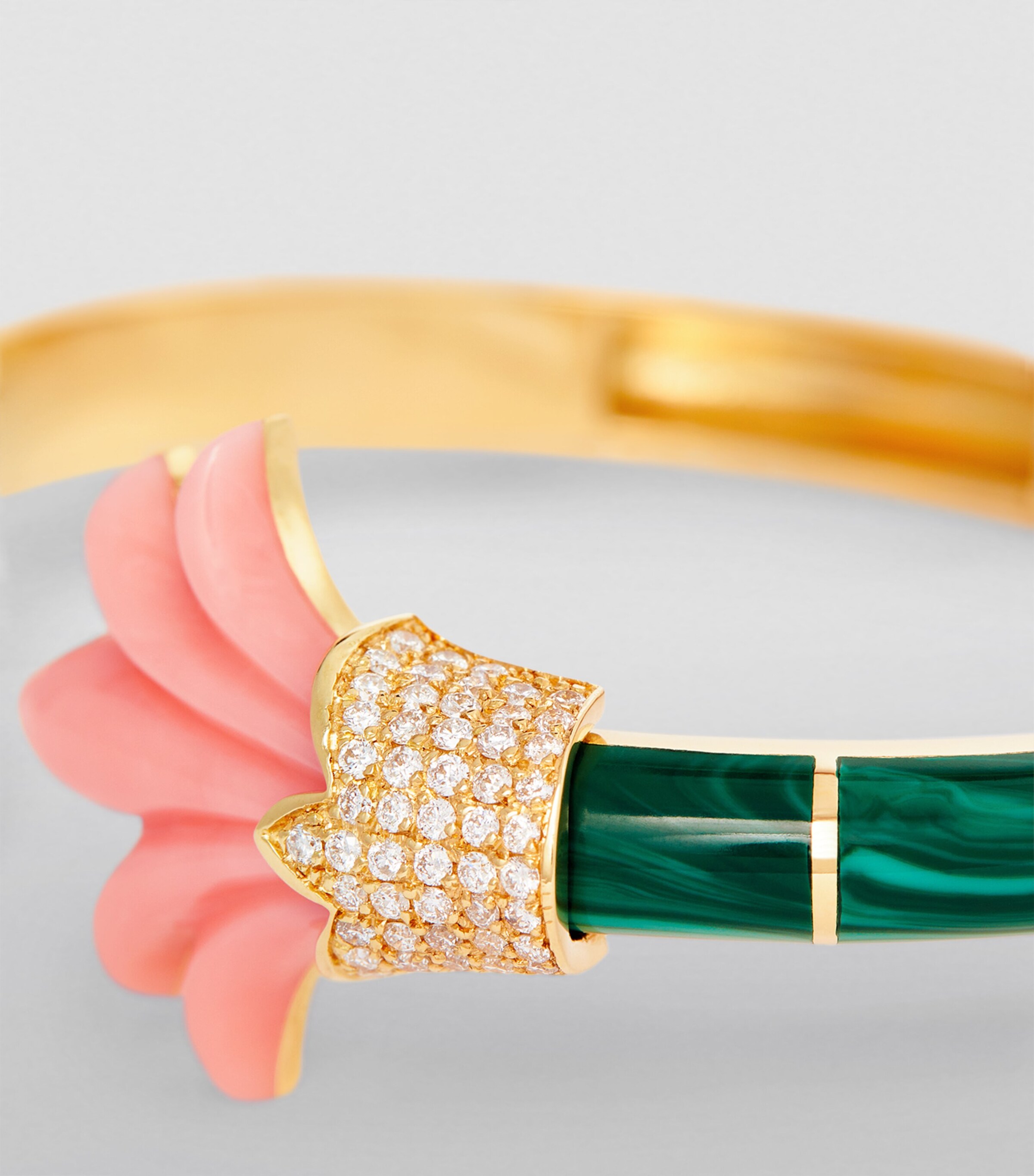 L'ATELIER NAWBAR Yellow Gold, Diamond, Coral and Malachite Psychedeliah Bangle Pink Image 3