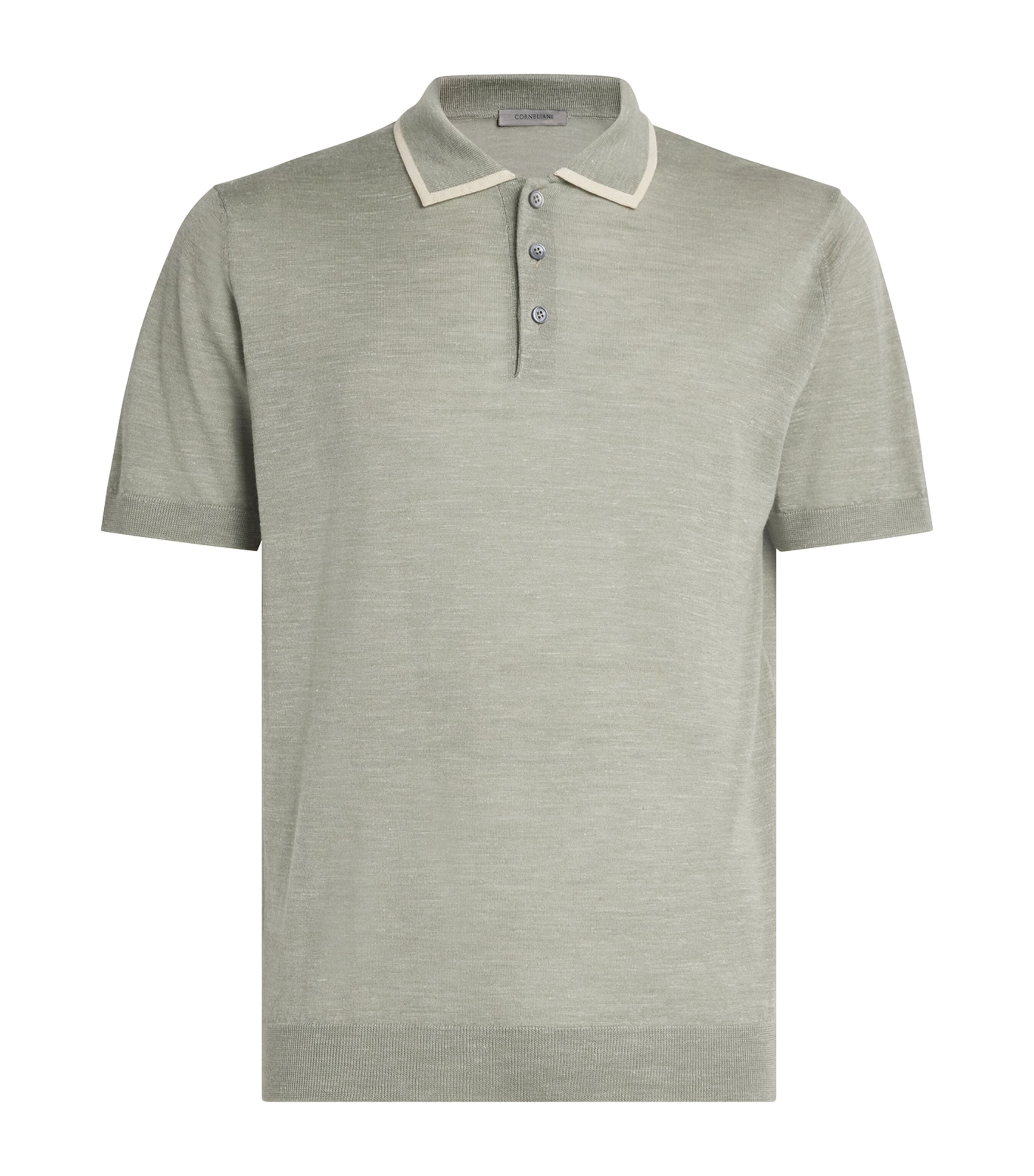 Corneliani Mens Virgin Wool-Silk-Linen Polo Shirt Green Coloured Image 1