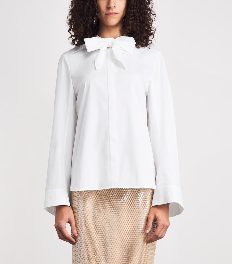 Tory Burch Womens Stretch-Cotton Bow Blouse White Image 4