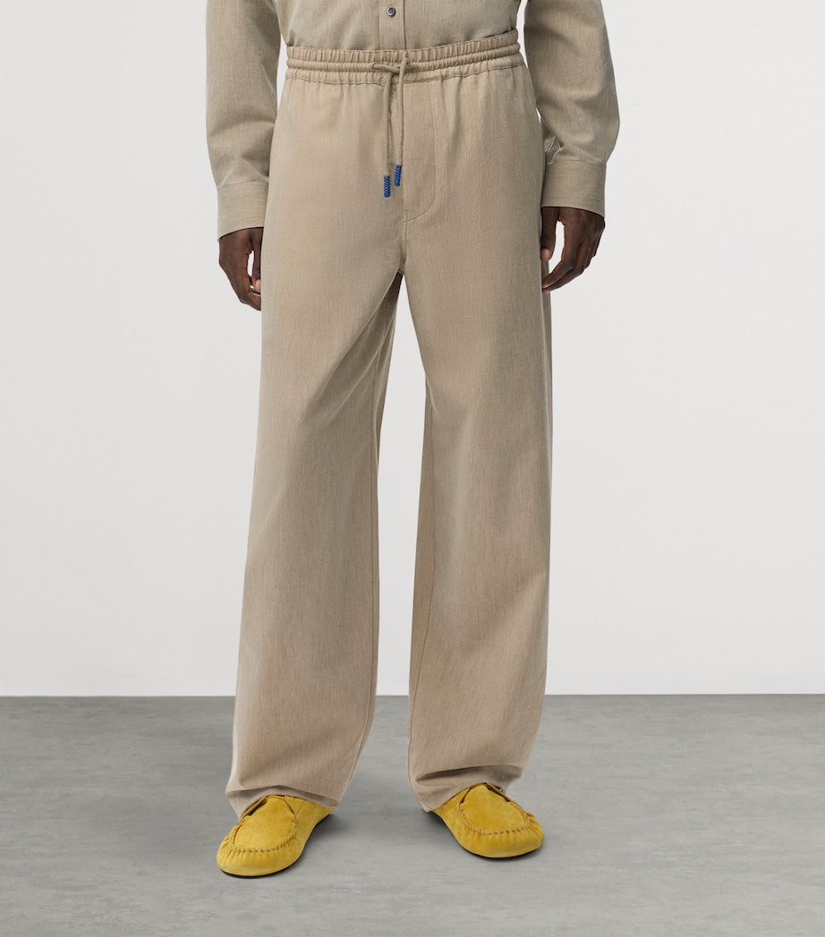 LOEWE Mens Wool-Cotton Drawstring Trousers Beige Image 3