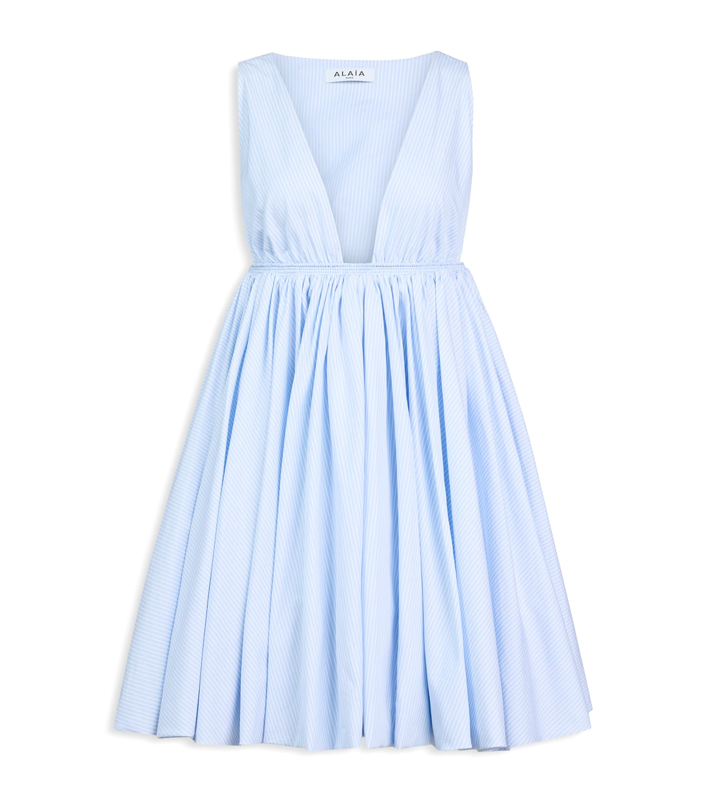 Alaïa Womens Cotton Stripe Skater Mini Dress Blue/white Image 1