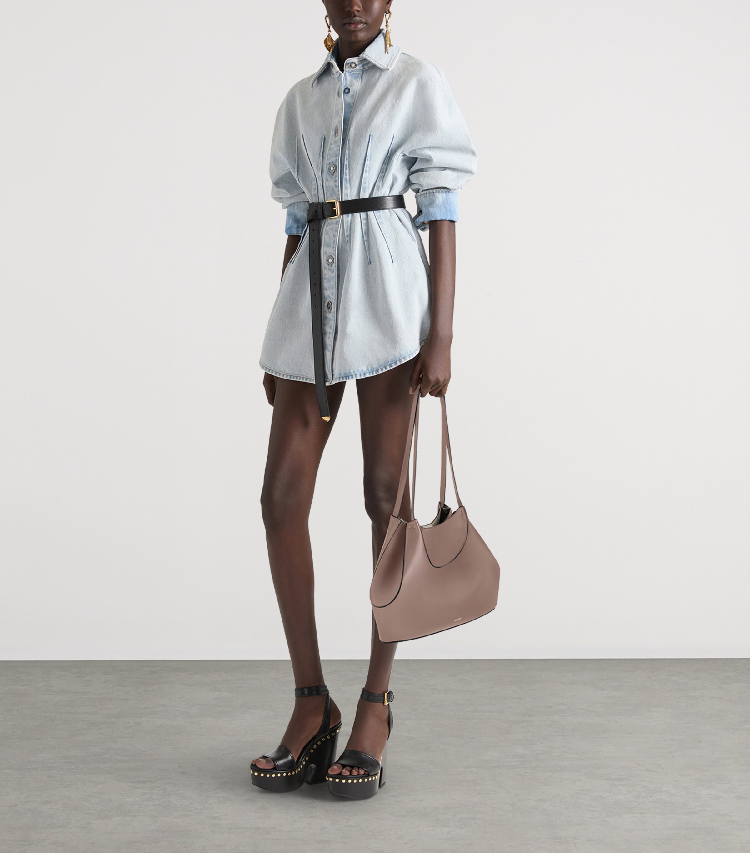 Small Leather Facet Shoulder Bag TAUPE Image 2