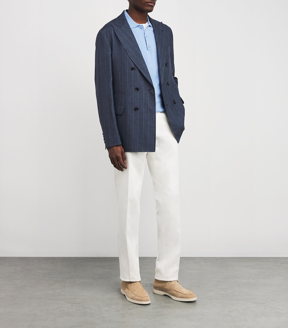 Brett Johnson Mens Wool-Linen-Silk Double-Breasted Blazer Navy Pinstripe Image 2