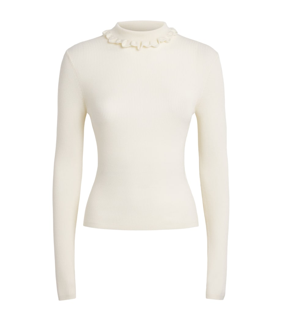 Sandro Paris Womens Wool-Blend Ruffle-Neck Sweater Ecru Image 1