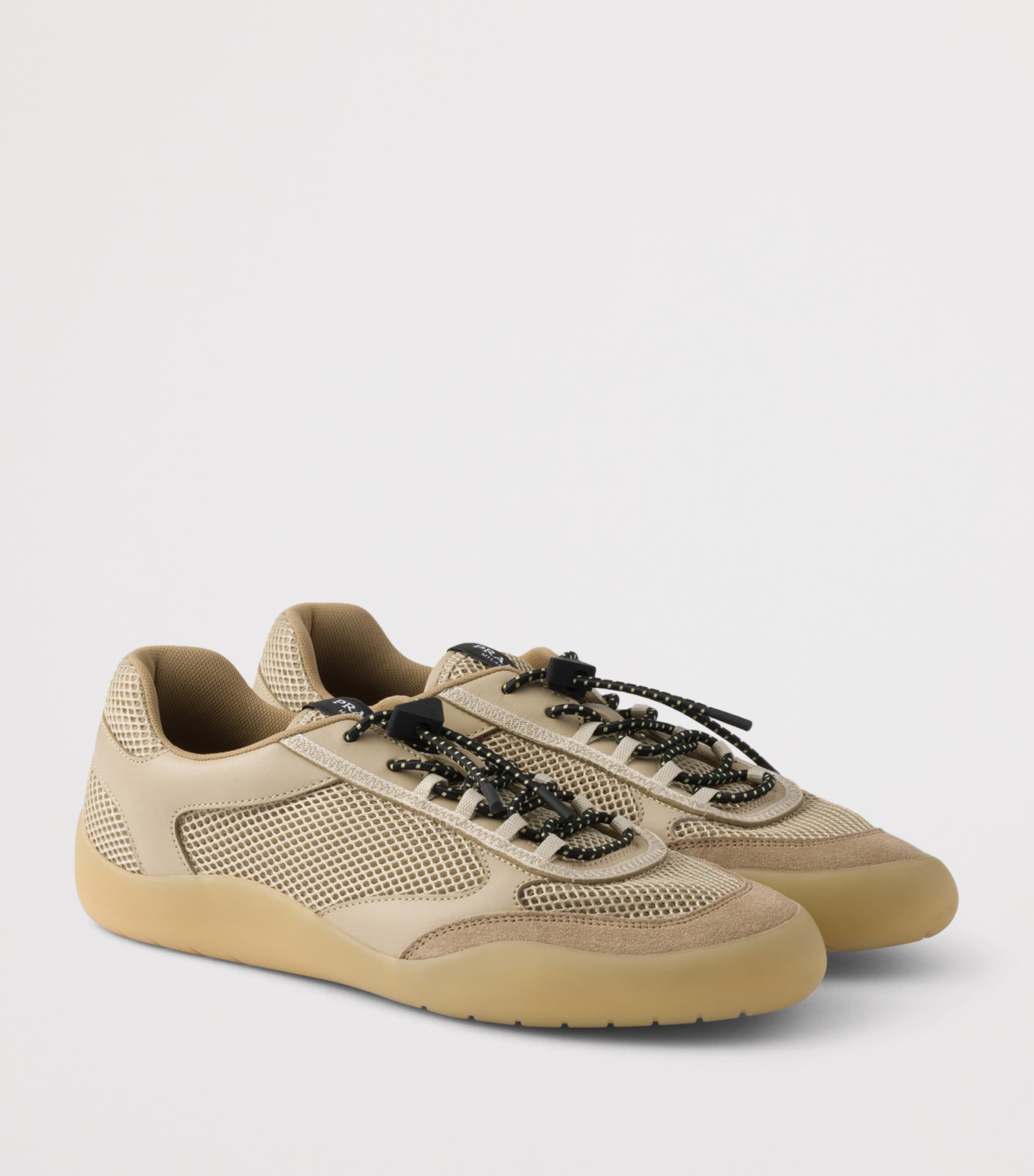 Prada Leather-Mesh Speedrock Sneakers Neutral Image 5