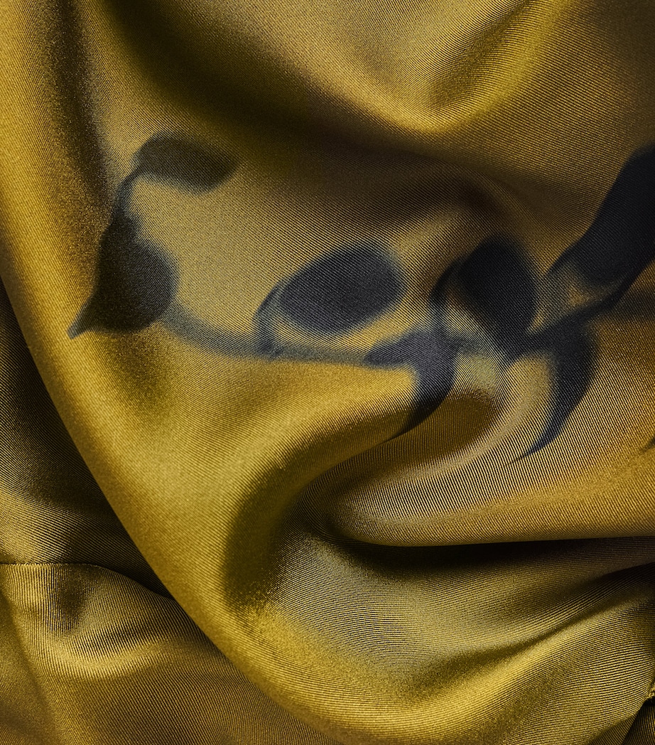 Silk Printed Jadi Midi Shirt Dress 001 OLIVE GREEN Image 5