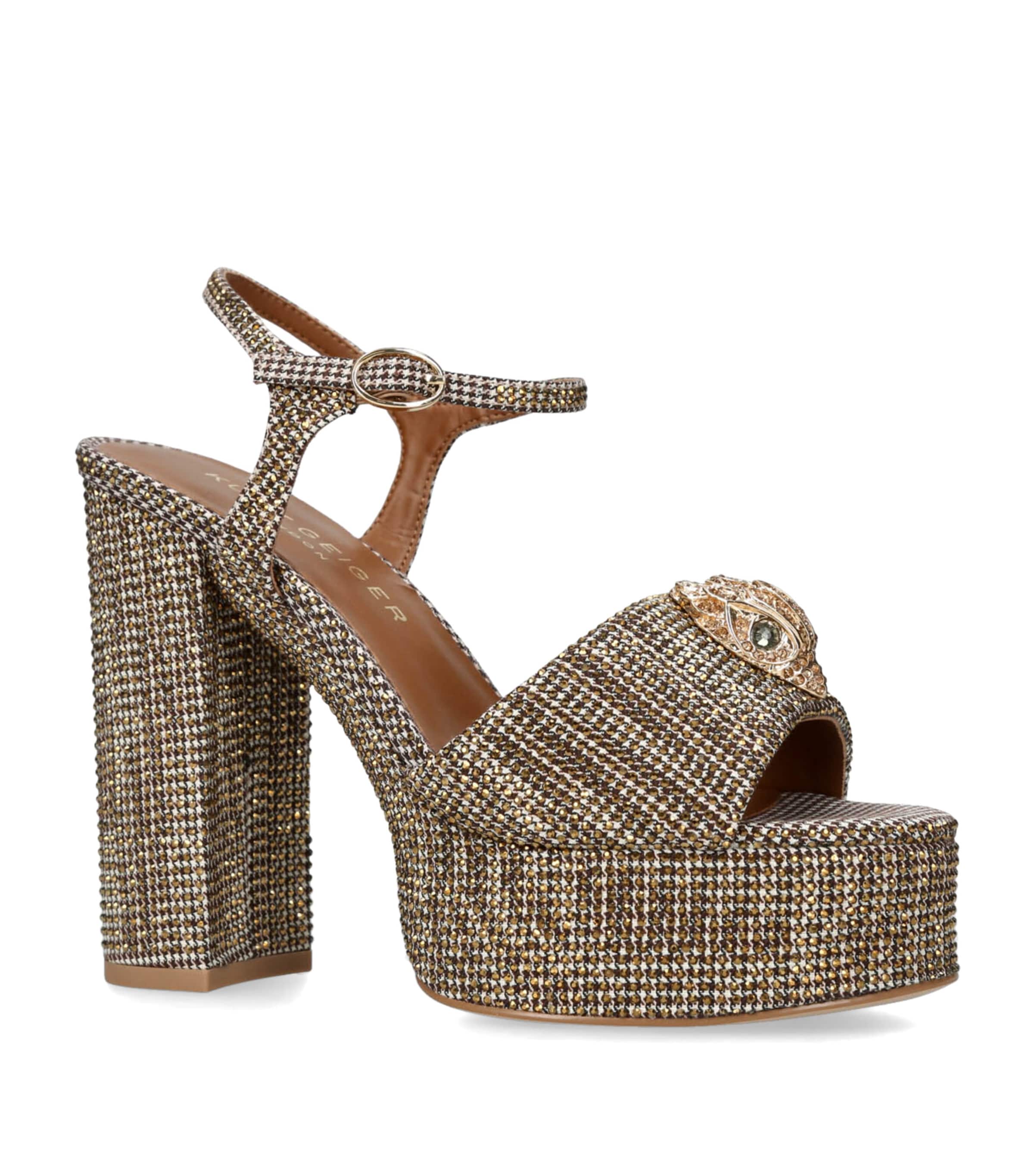 Kurt Geiger London Womens Beige Kensington Houndstooth Woven Platform Sandals In Beige