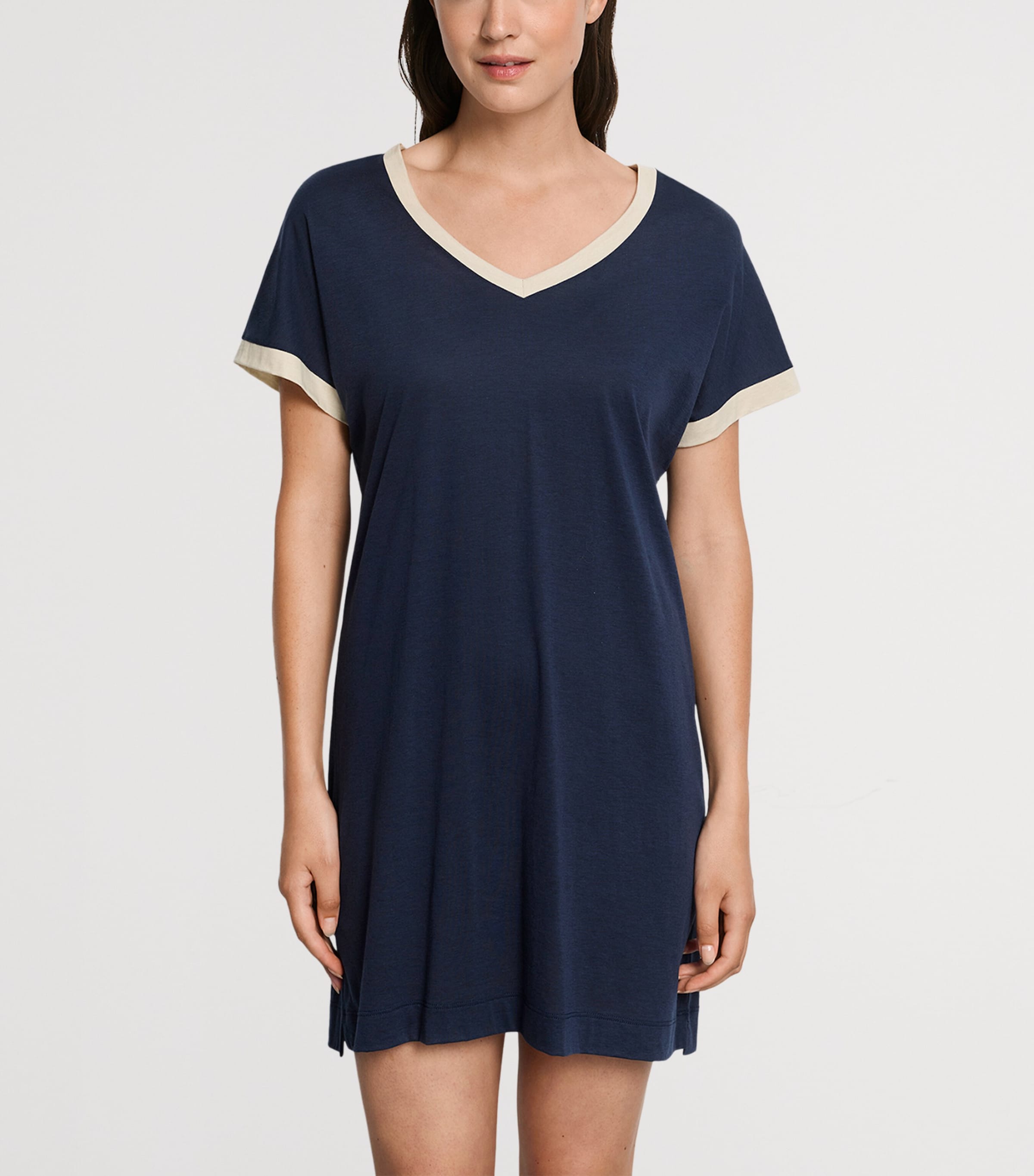 Hanro Womens Cotton-Modal Laura Nightdress Deep Navy Image 2