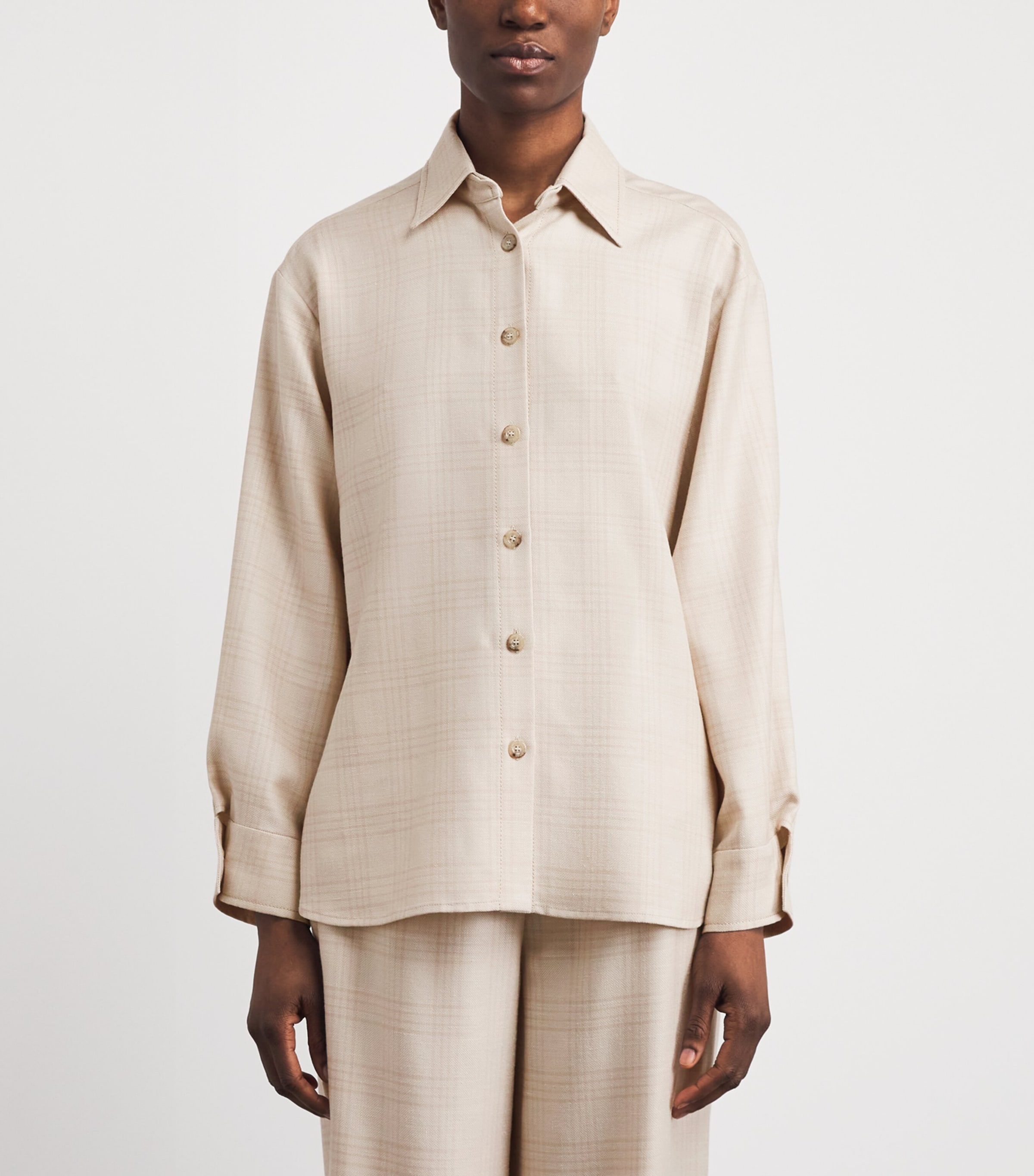 Colombo Womens Cashmere-Silk-Linen Check Shirt Sand Image 4