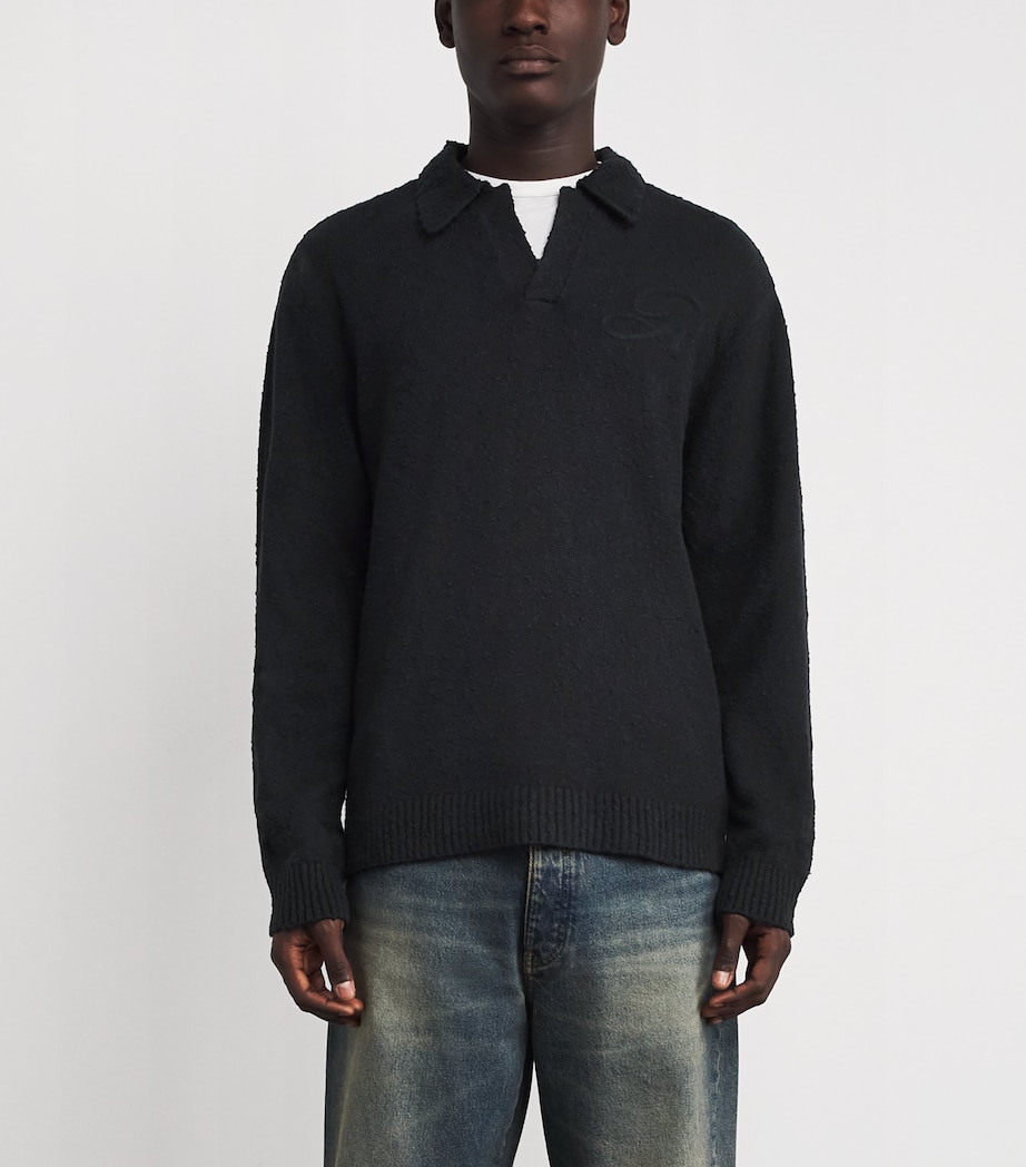 Cotton-Blend Open-Collar Polo Sweater JET BLACK Image 3
