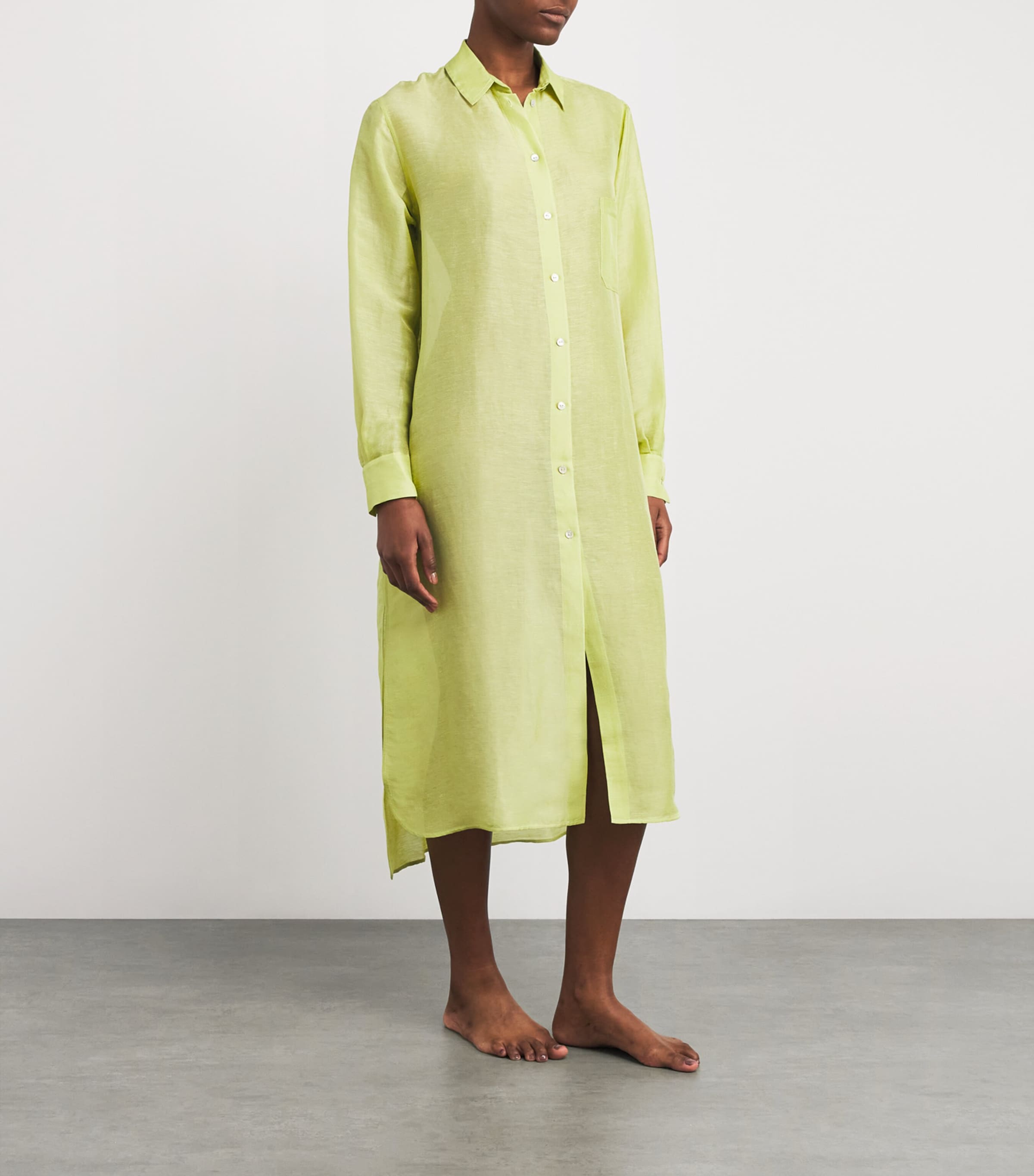 Silk-Linen Phoebe Midi Shirt Dress CELERY Image 3