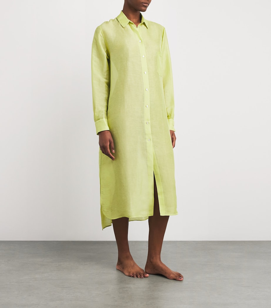 Silk-Linen Phoebe Midi Shirt Dress CELERY Image 3