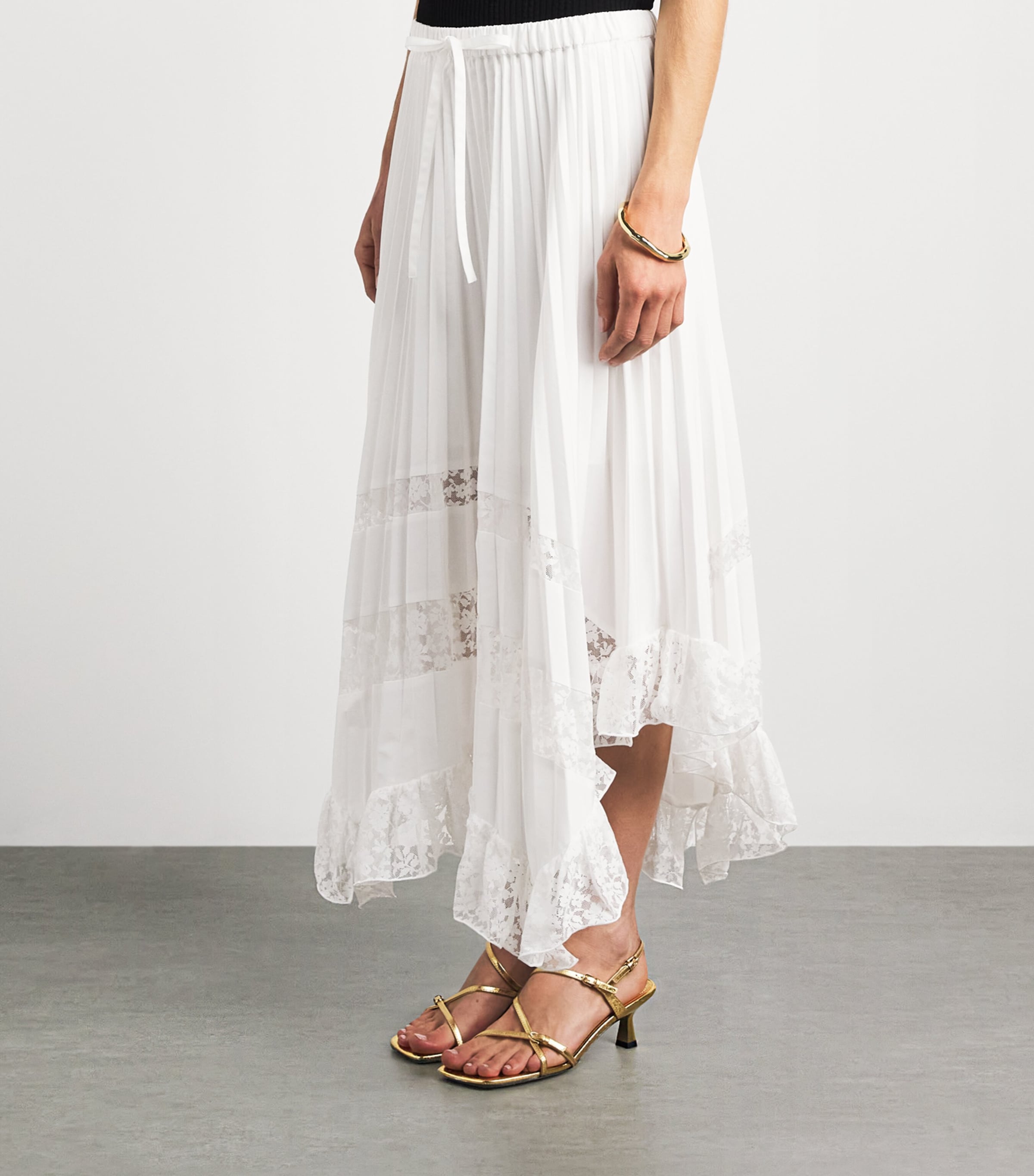 Claudie Pierlot Womens Lace-Insert Midi Skirt Ecru Image 4