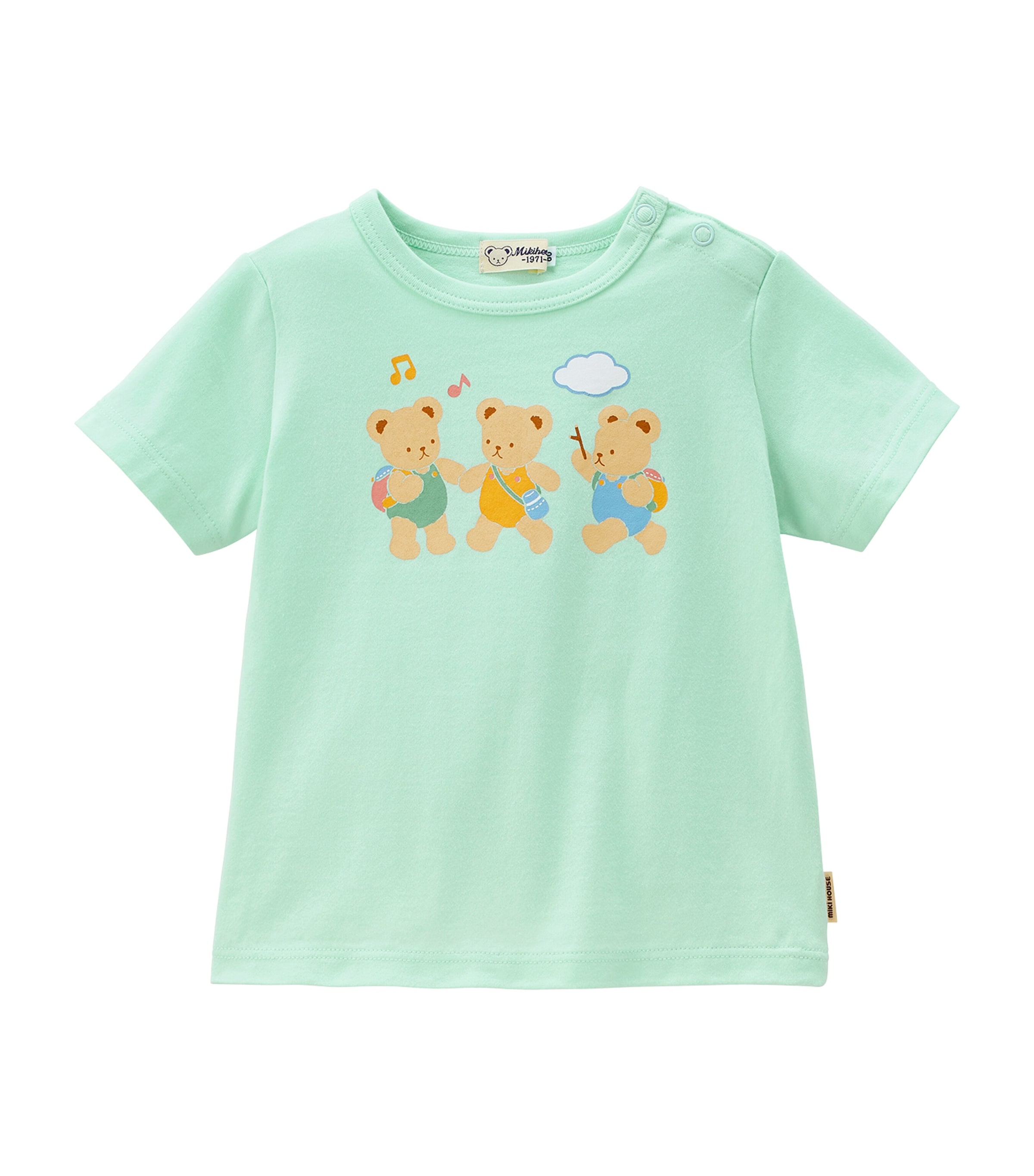 Miki House Kids' Bear Print Cotton T-shirt In Green