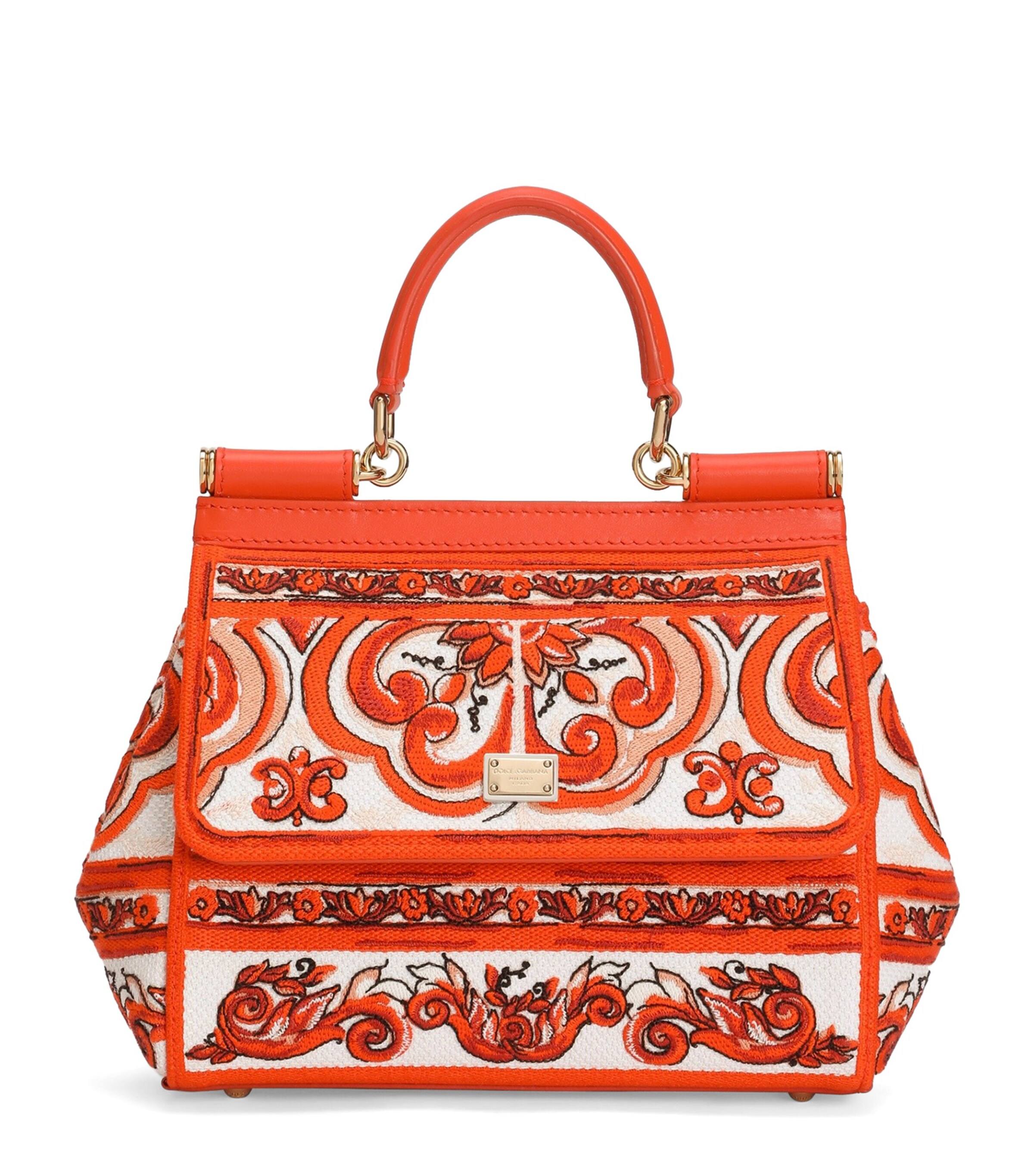 Dolce&Gabbana Cotton-Calfskin Majolica Top-Handle Bag Orange Image 1