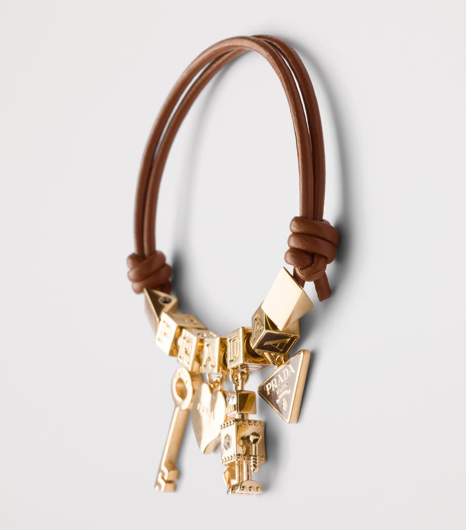 Prada Nappa Leather Logo Charm Bracelet Brown Image 2