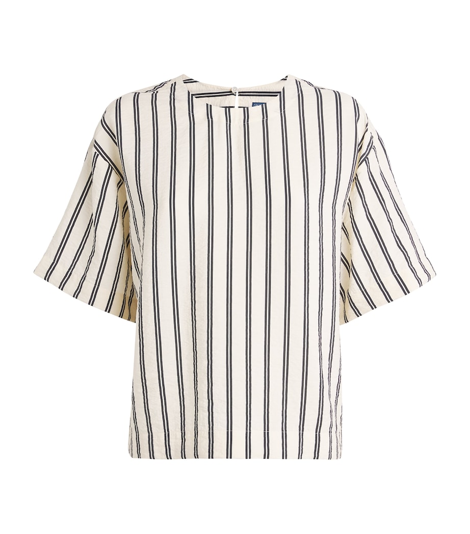 Silk-Blend Stripe Short-Sleeve Blouse 1932 WHITE/BLCK STRP Image 1