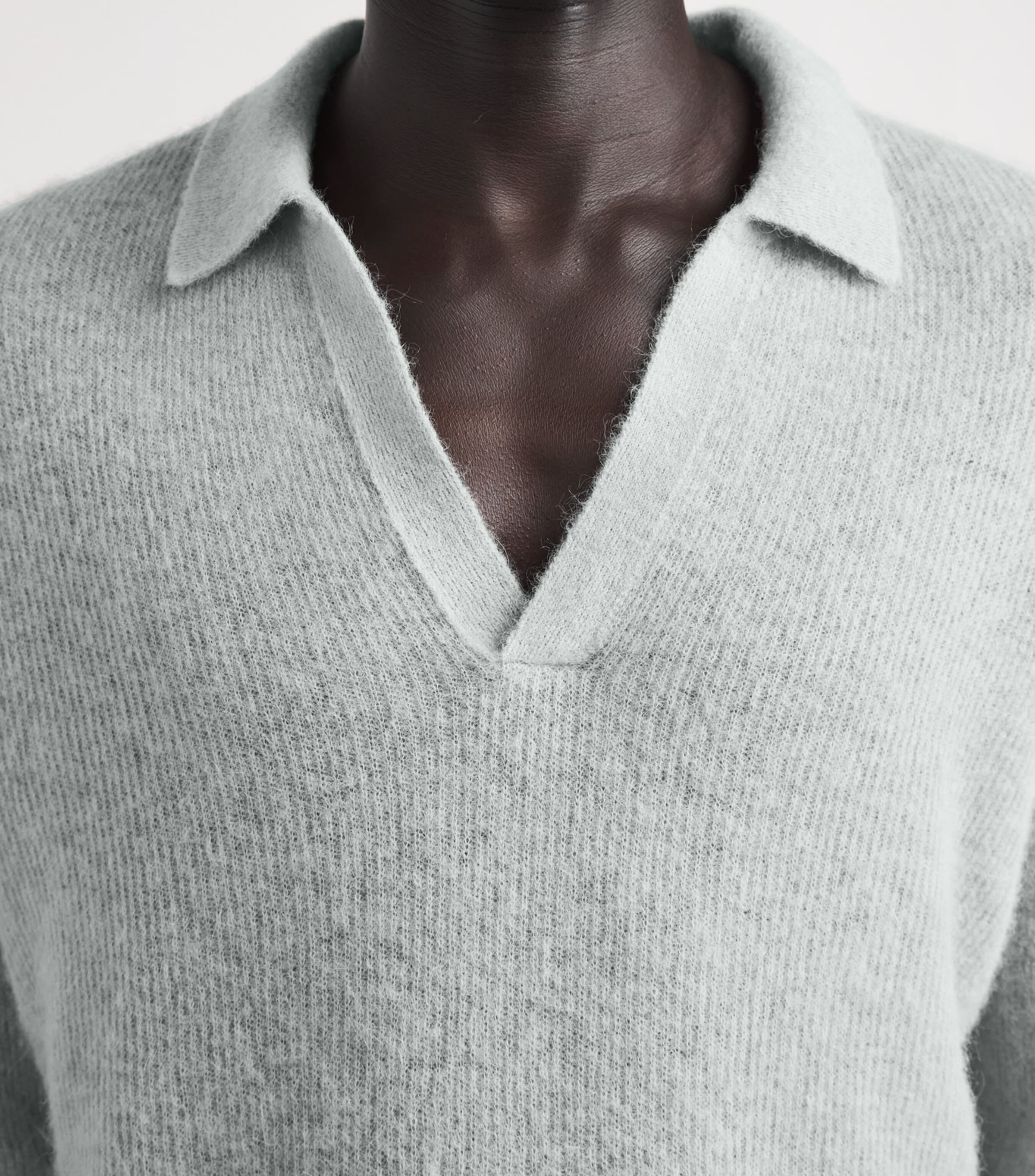 Auralee Mens Alpaca-Blend Skipper Polo Sweater Dusty Mint Image 3