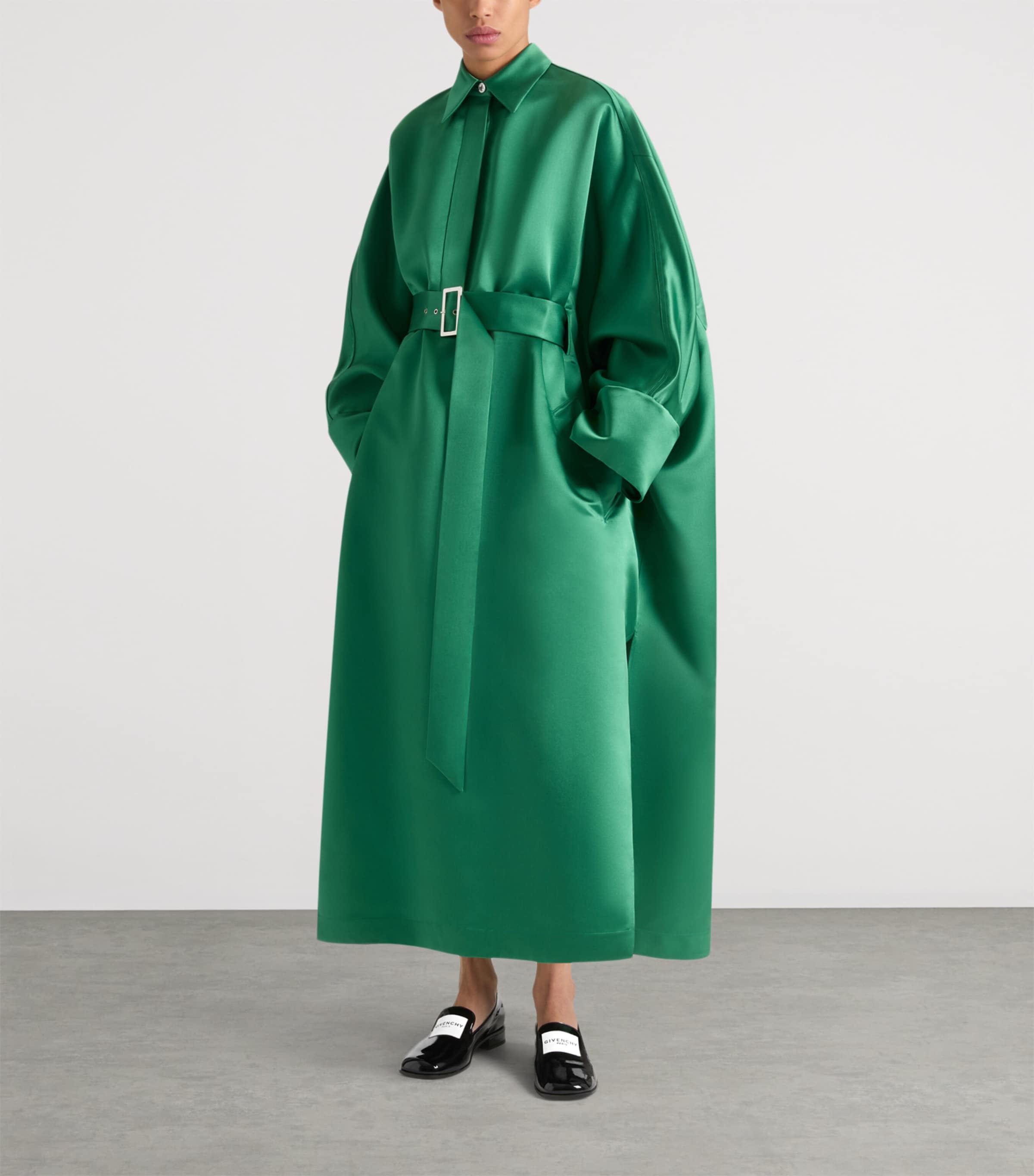 Silk Oversized Maxi Shirt Dress EMERALD GREEN Image 2