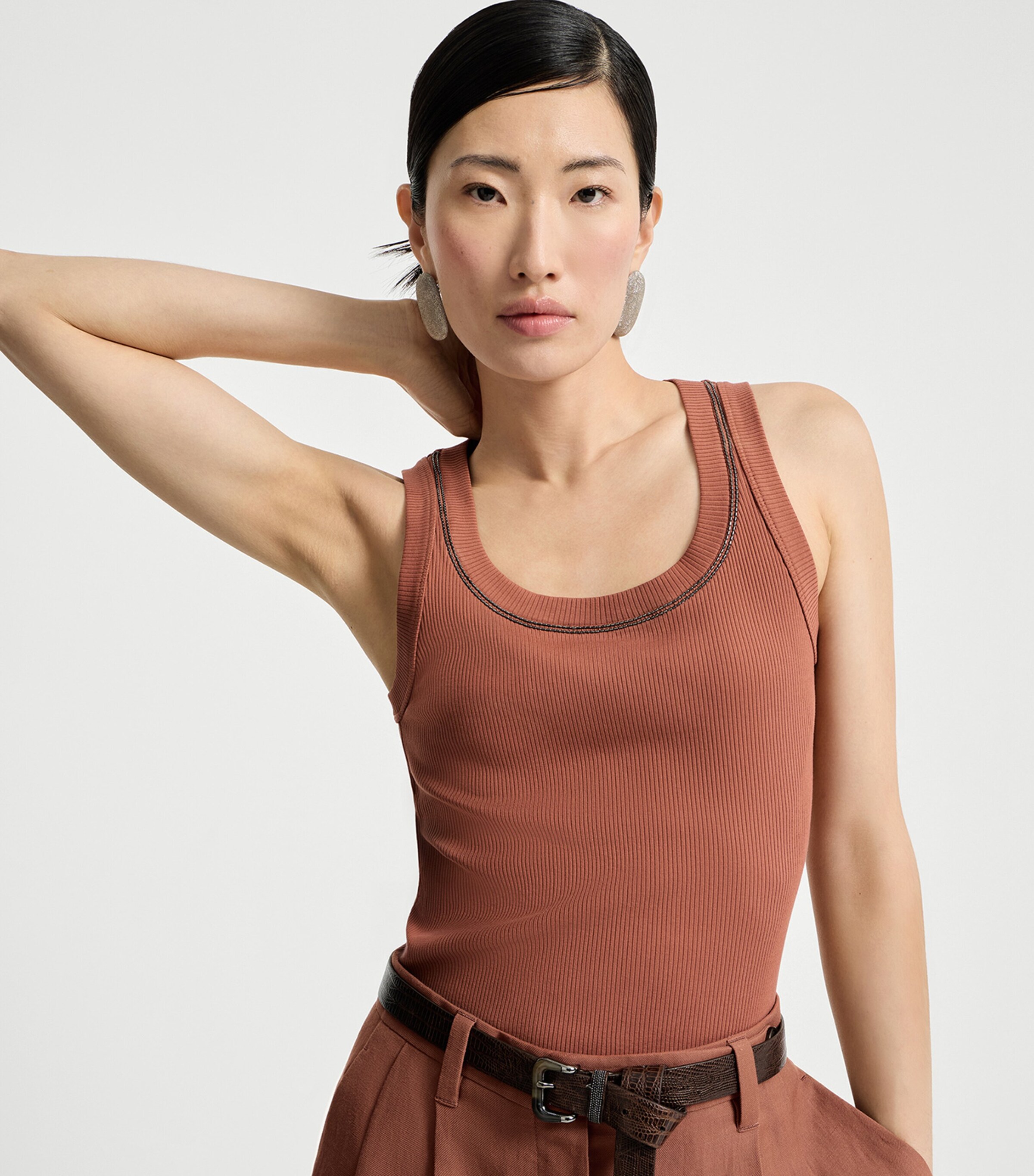 Brunello Cucinelli Womens Stretch-Cotton Ribbed Tank Top Image 4