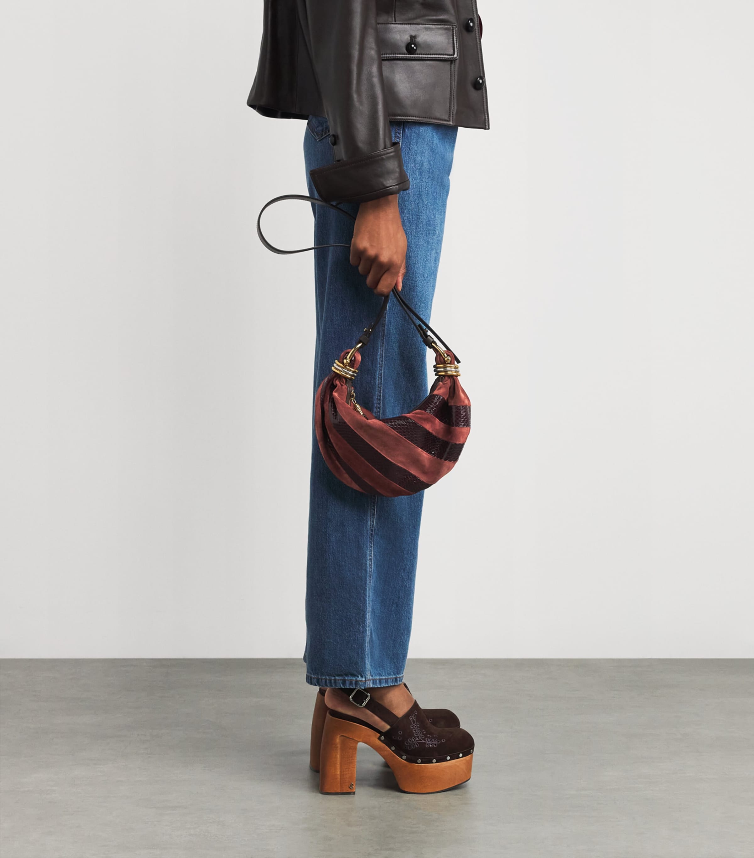 Mini Suede Snakeskin-Effect Bracelet Top-Handle Bag CRAFTY BROWN Image 5