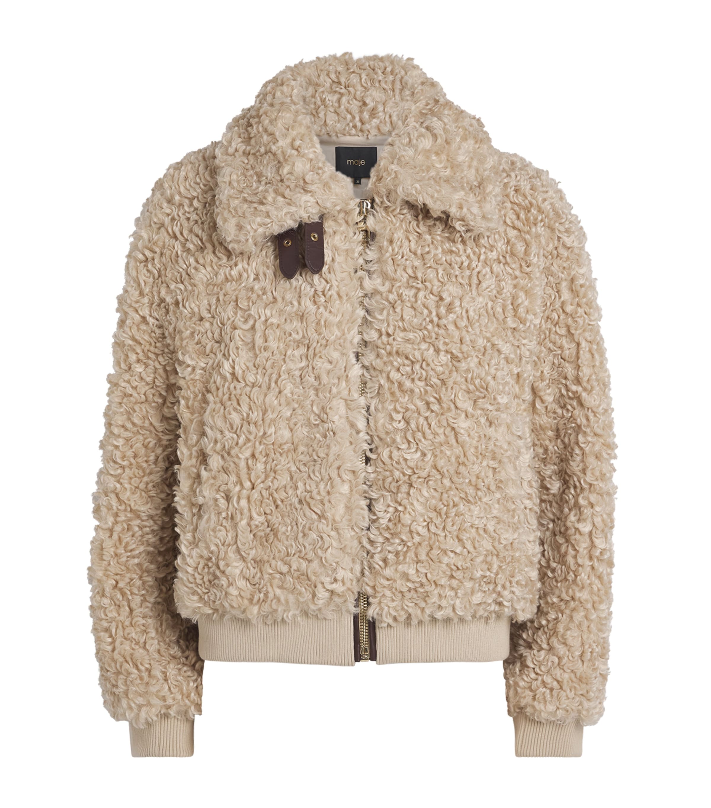 Maje Bouclé Bomber Jacket In Brown