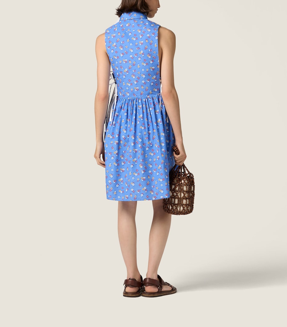 Miu Miu Womens Cotton Poplin Floral Mini Dress Light Blue Image 3