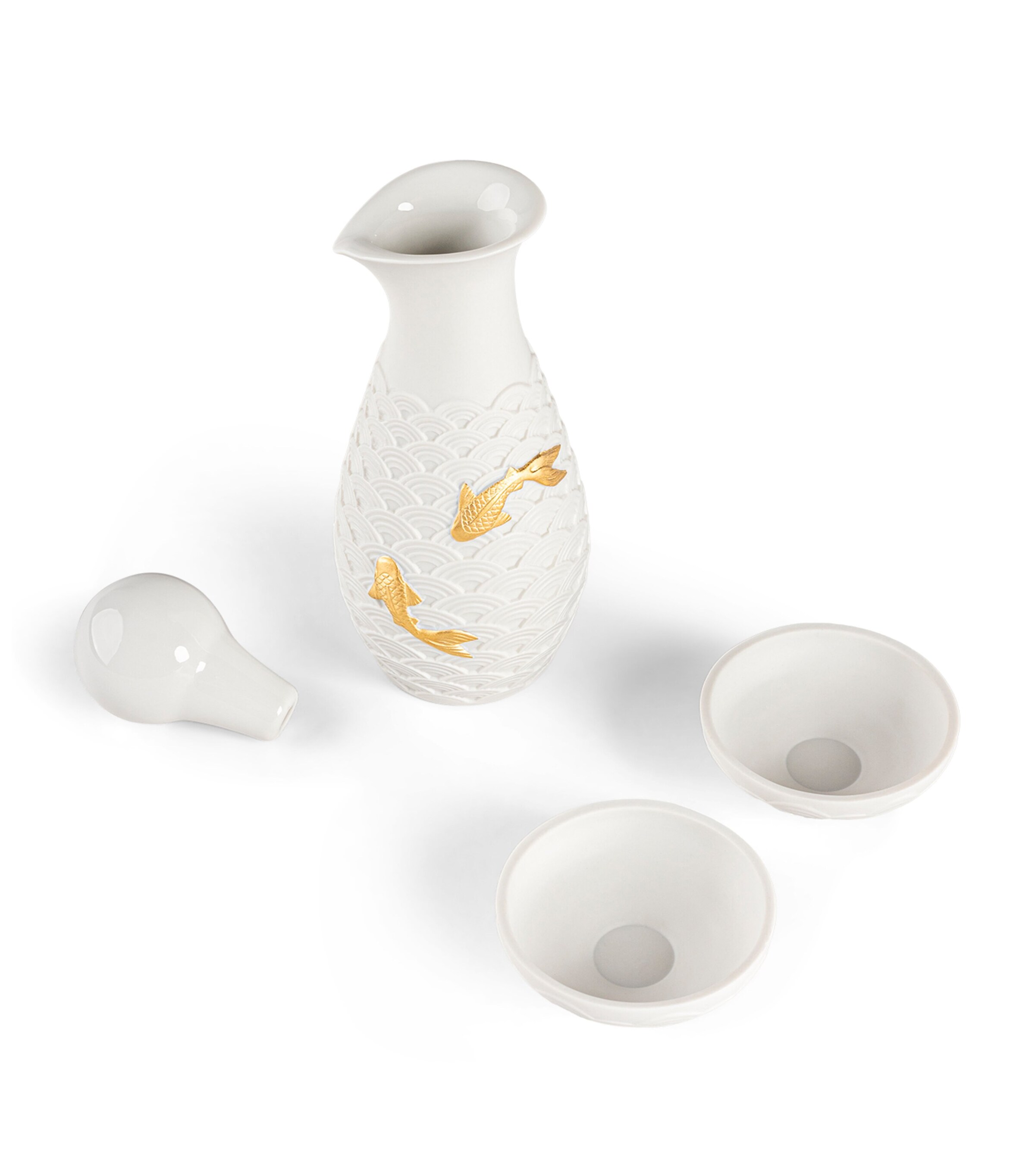 Lladró Porcelain Koi Soya Set White & Gold Image 3