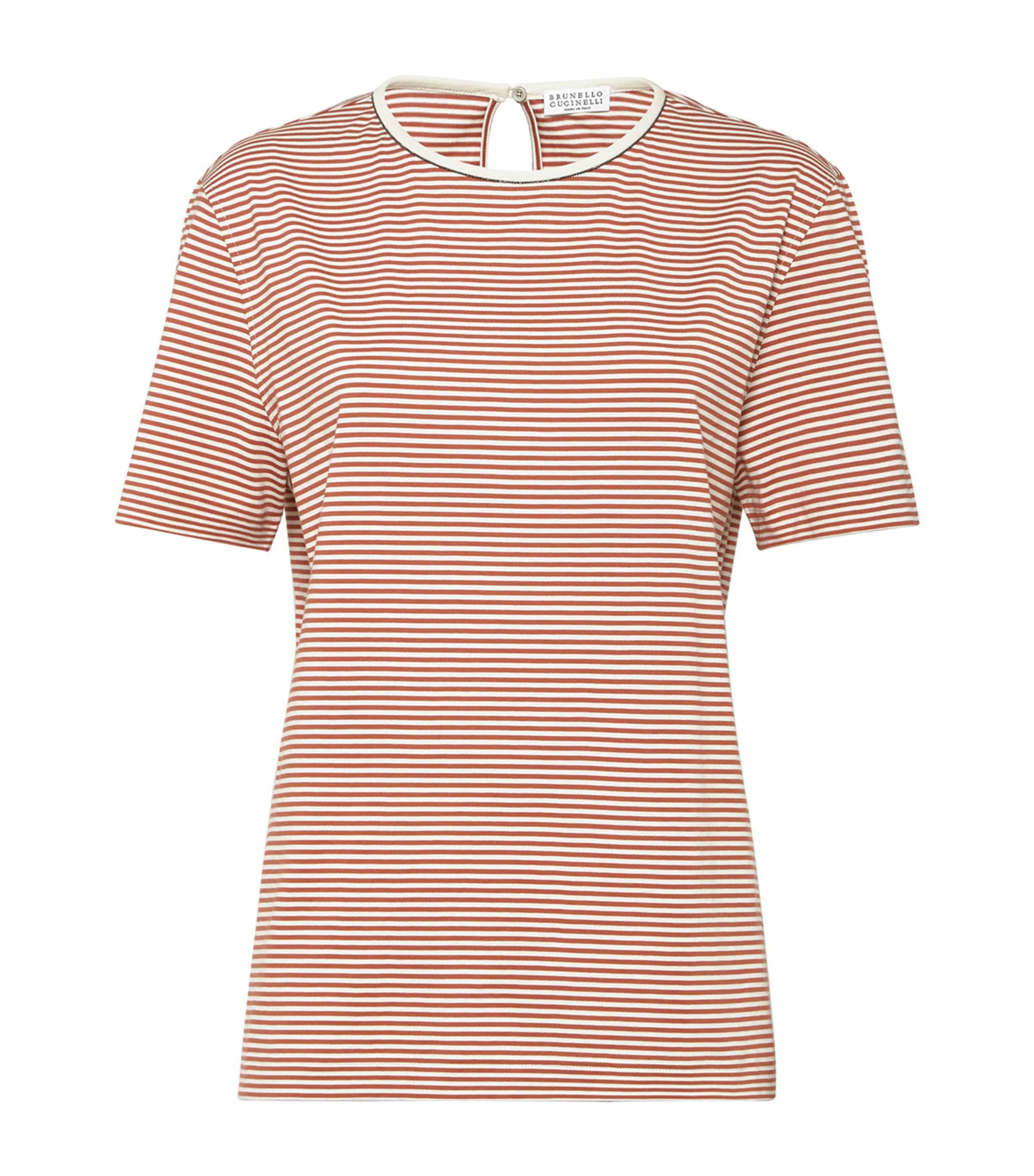 Brunello Cucinelli Cotton Stripe T-shirt In Pink