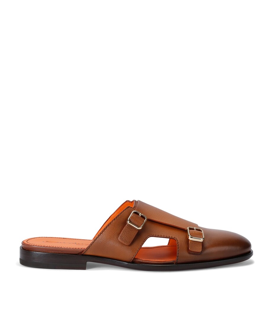 Santoni Leather Monk Slippers Mid Brown Image 1