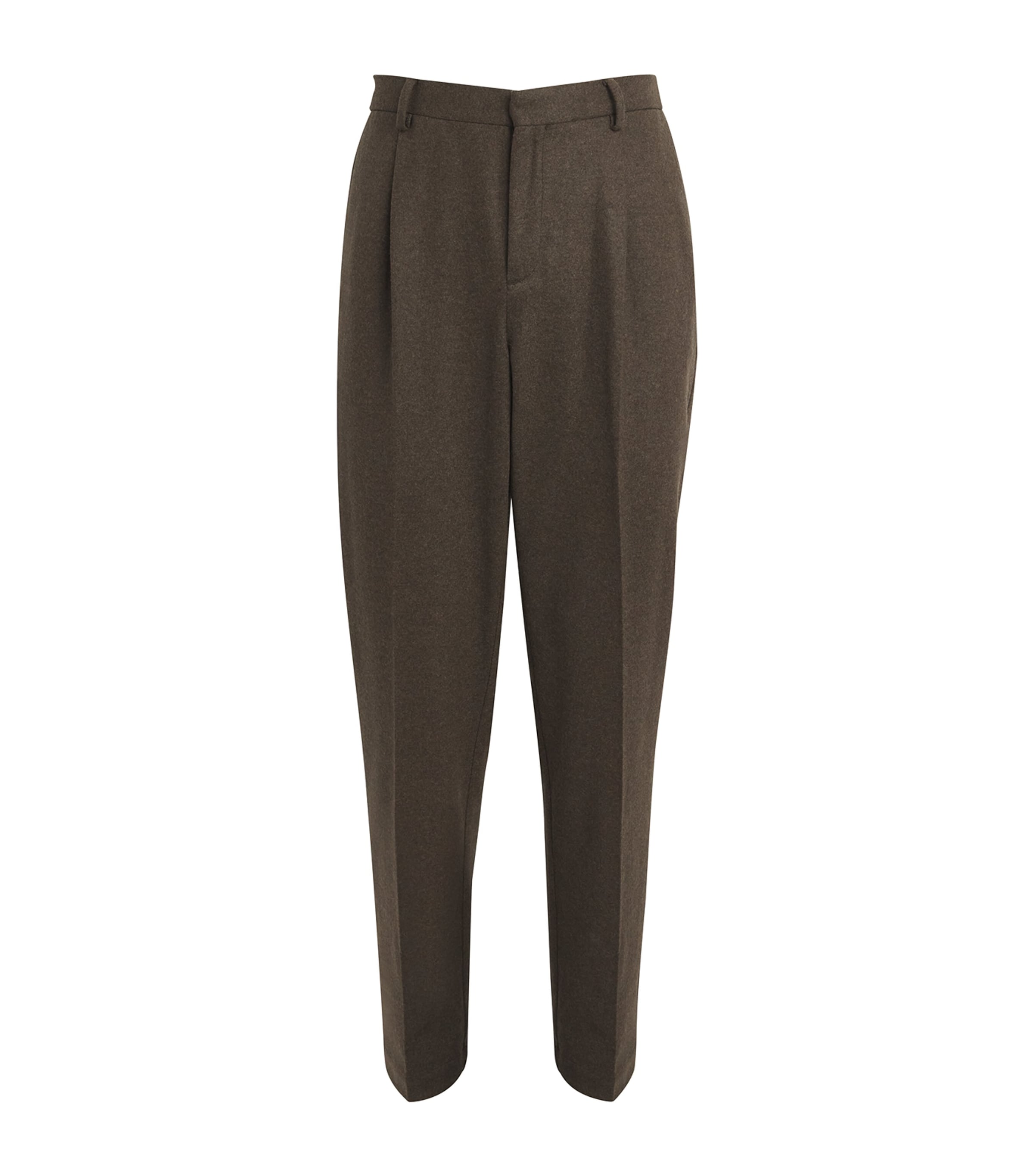 Shop Sunspel Boiled Wool Pleated Trousers In Brown