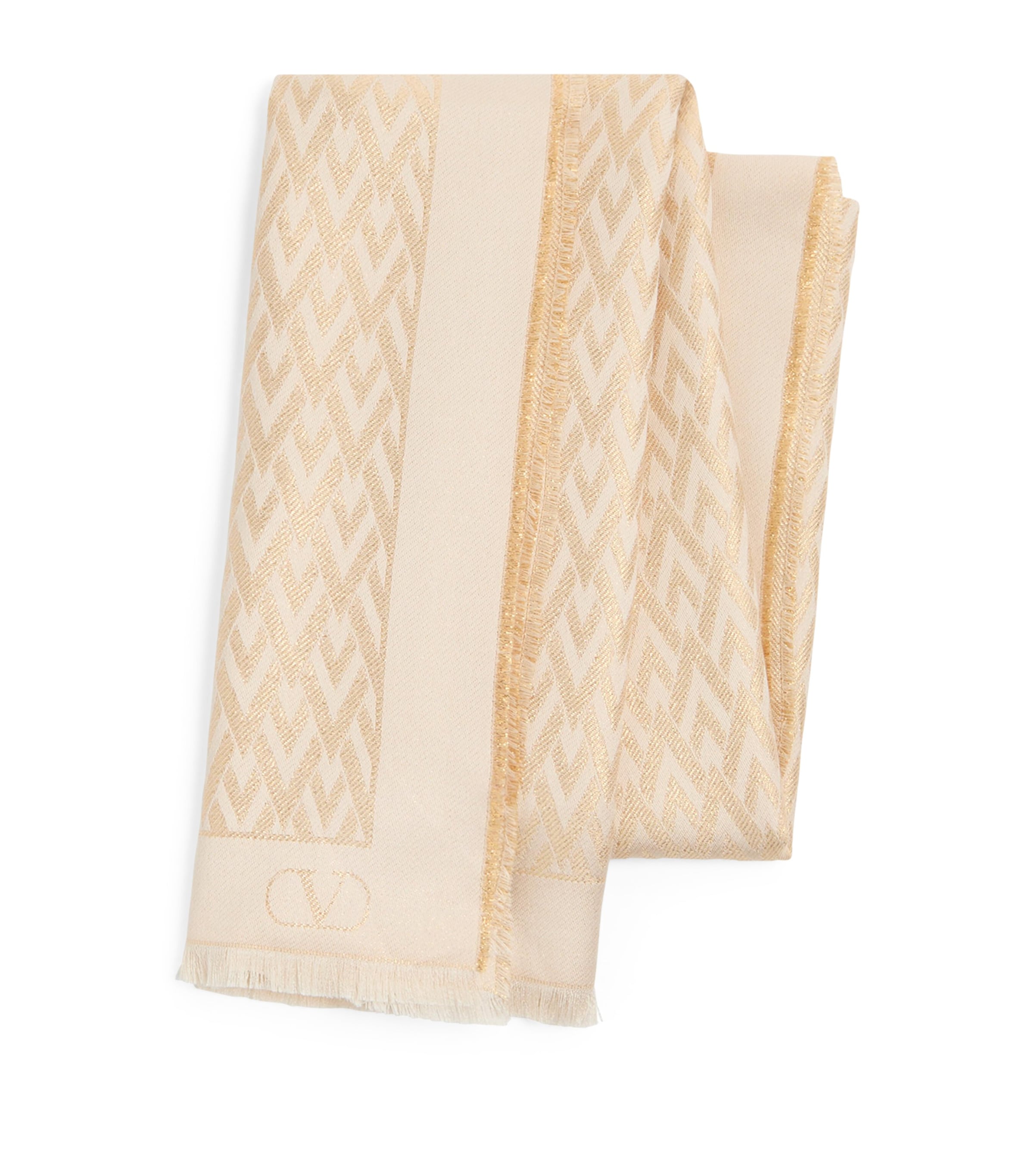 Valentino Garavani Silk-blend Monogram Stole In Ivory