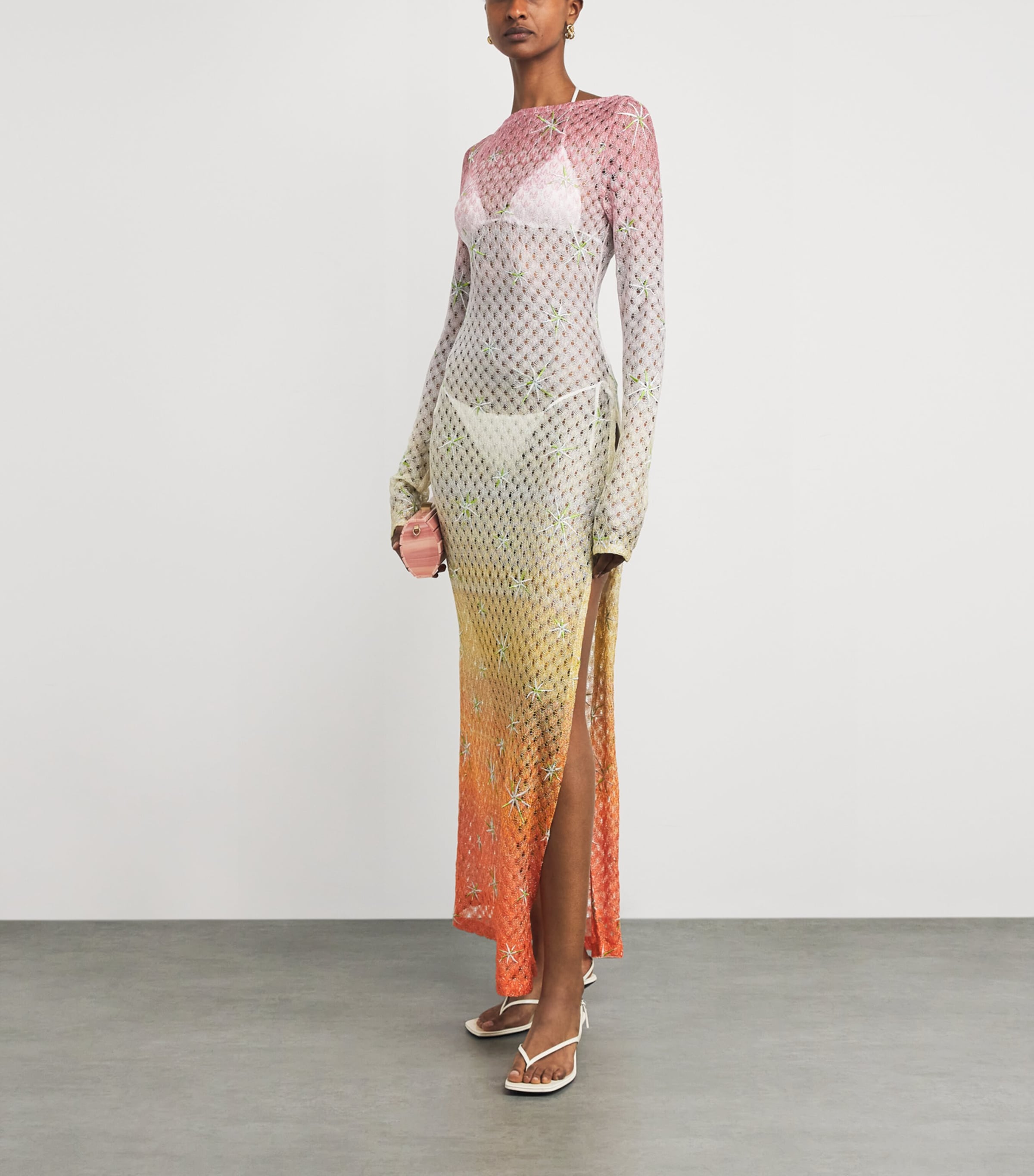 Metallic-Trim Embroidered Midi Dress SMSMF PINK/RED/GREEN Image 2