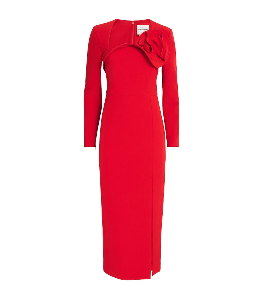 Floral-Appliqué Midi Dress RED Image 1