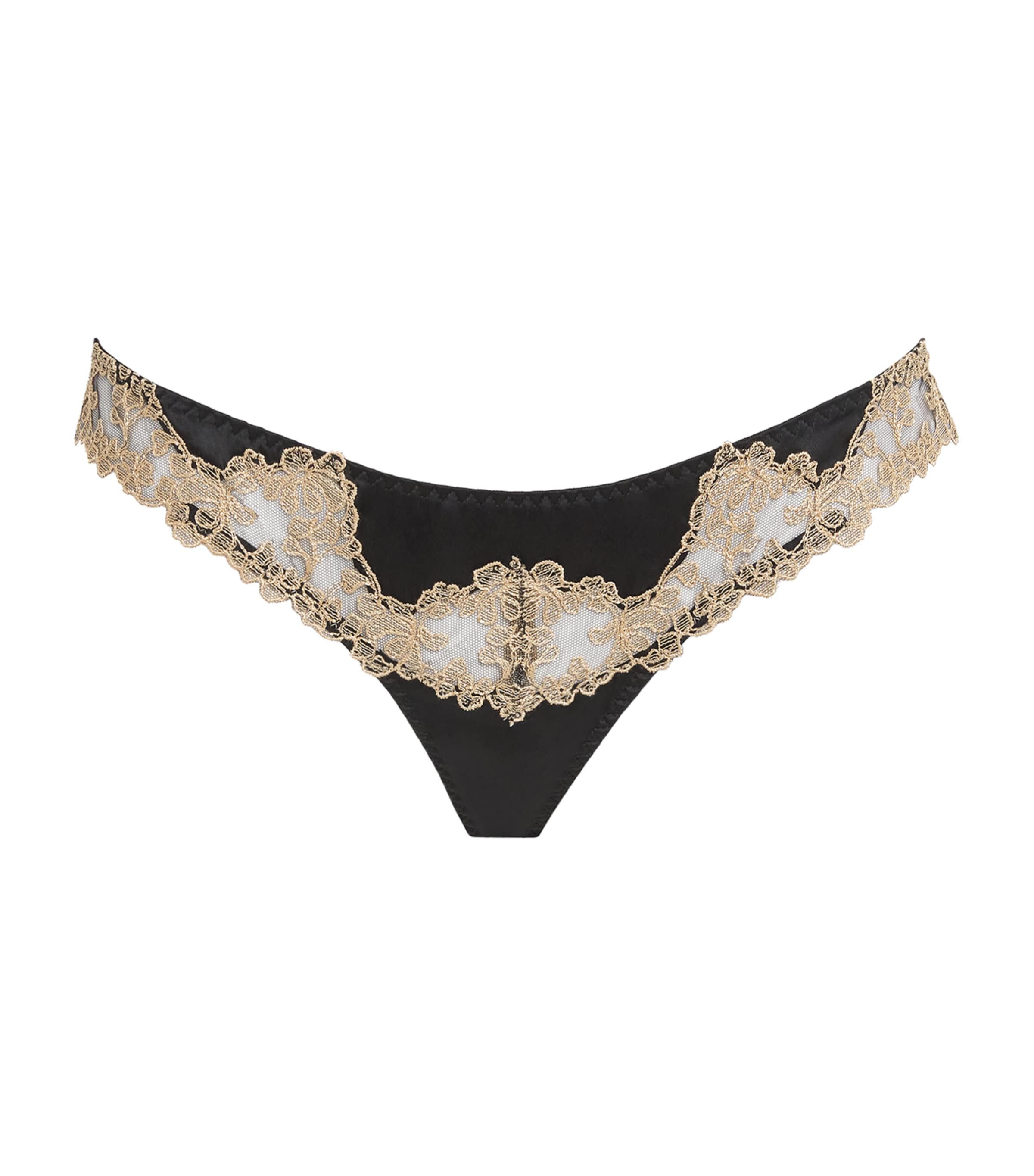 Coco De Mer Silk-blend Reina Skirted Thong In Black