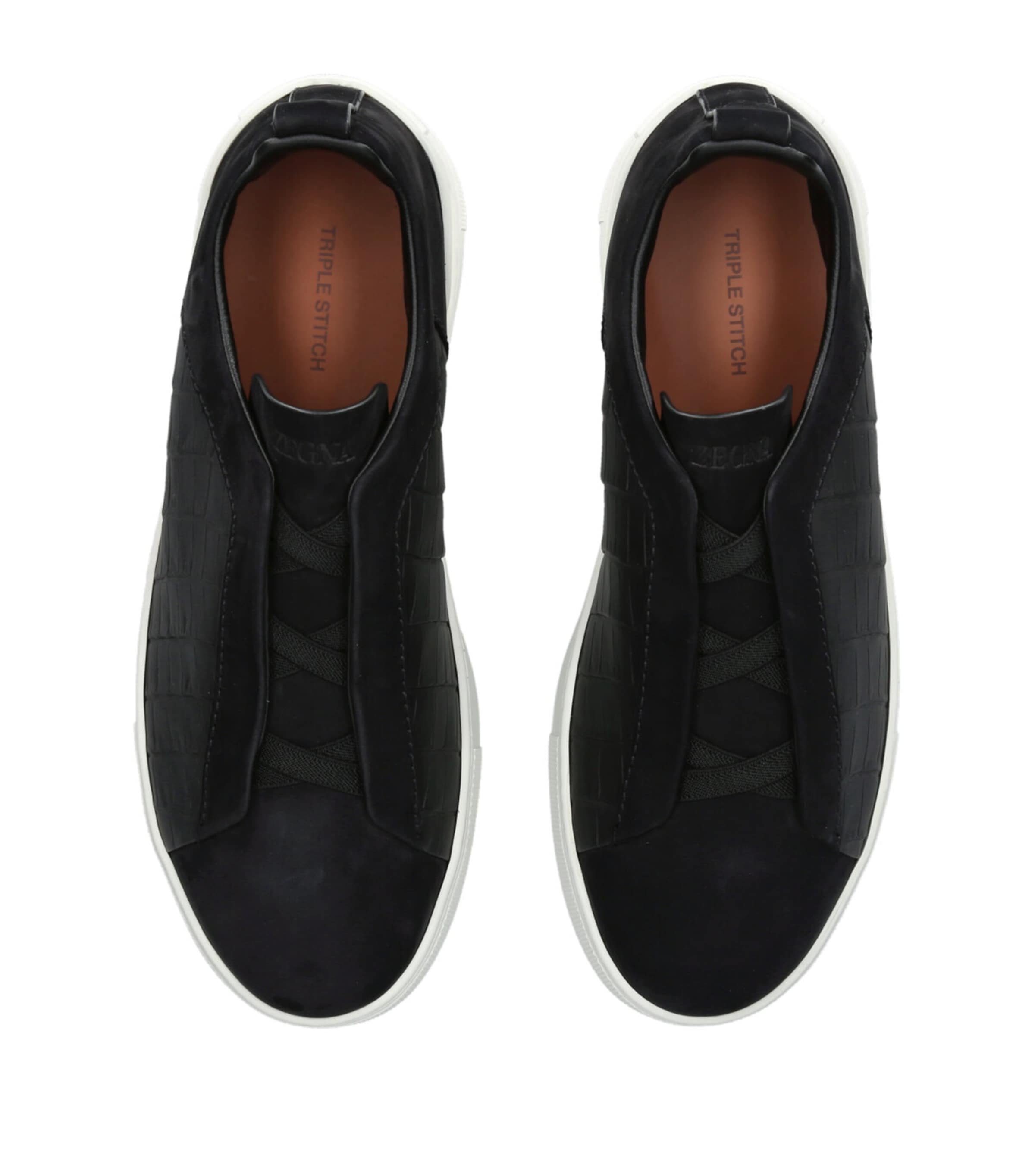 Crocodile Leather Triple Stitch SECONDSKIN Sneakers BLACK Image 4