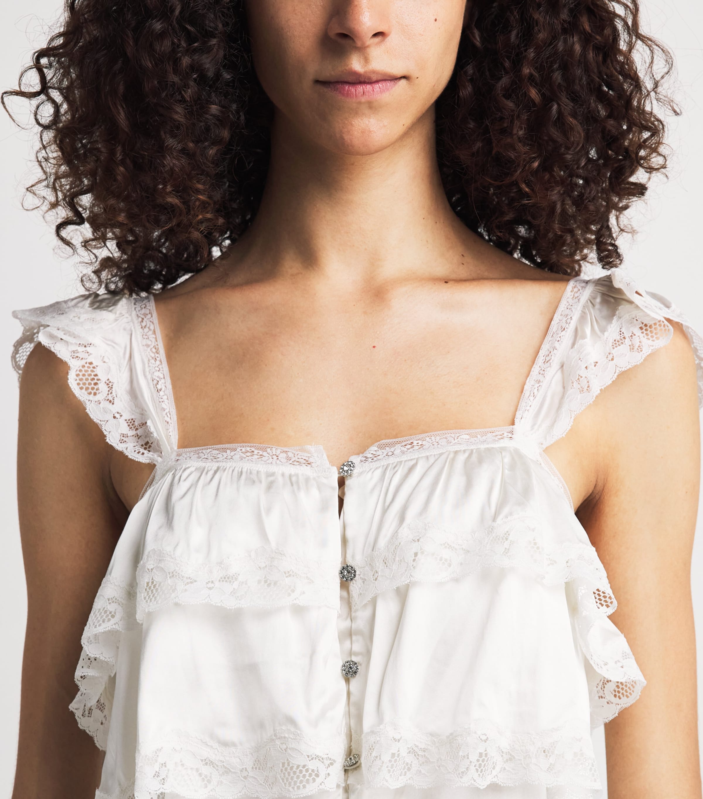 Alice+Olivia Womens Tiered Sylvie Blouse Vanilla Image 3