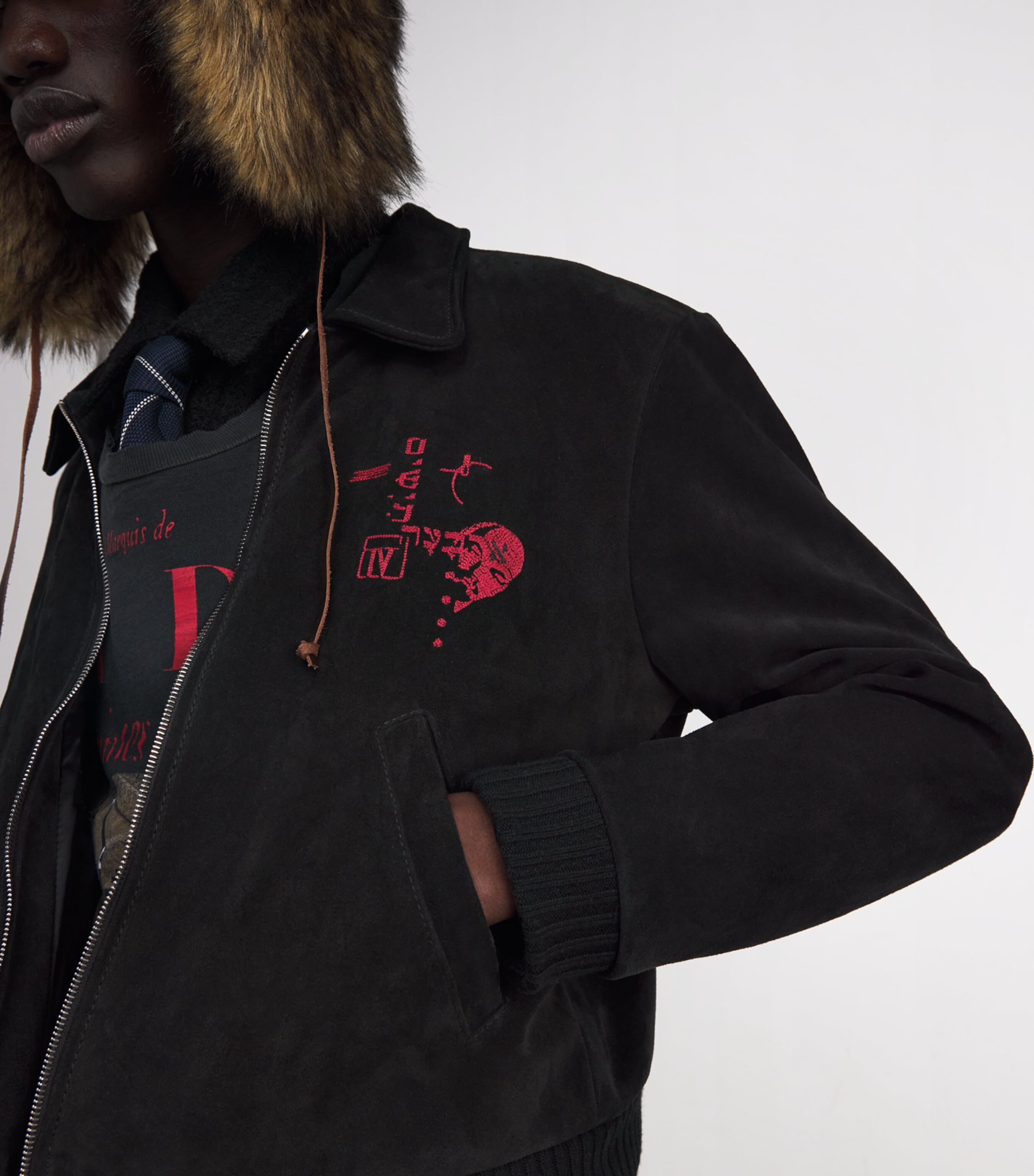 Suede Constructivist Bomber Jacket BLACK Image 6