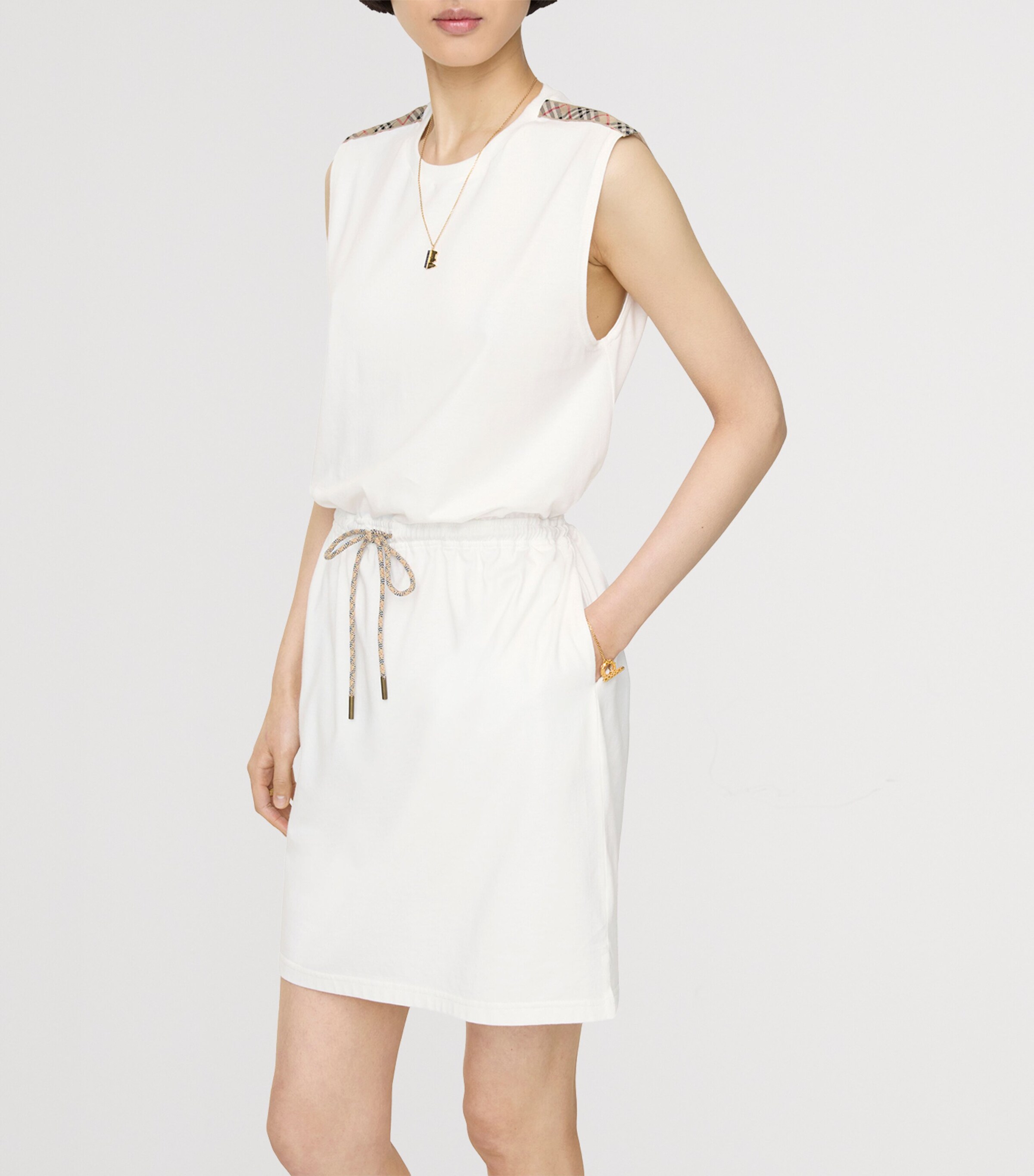 Burberry Womens Cotton Jersey Sleeveless Mini Dress Chalk Image 2
