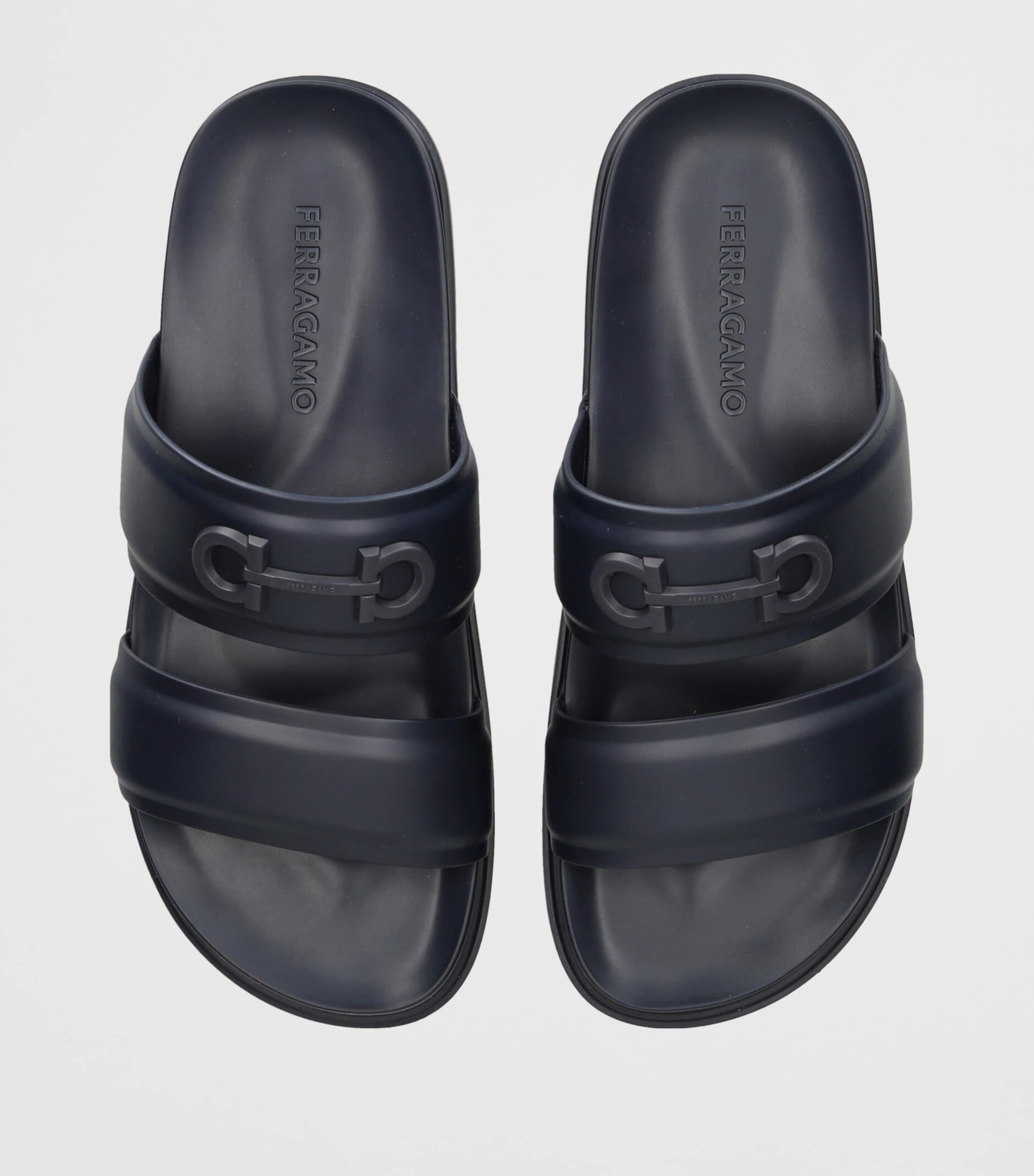 Salvatore Ferragamo Leather Gancini Sandals Navy Image 3