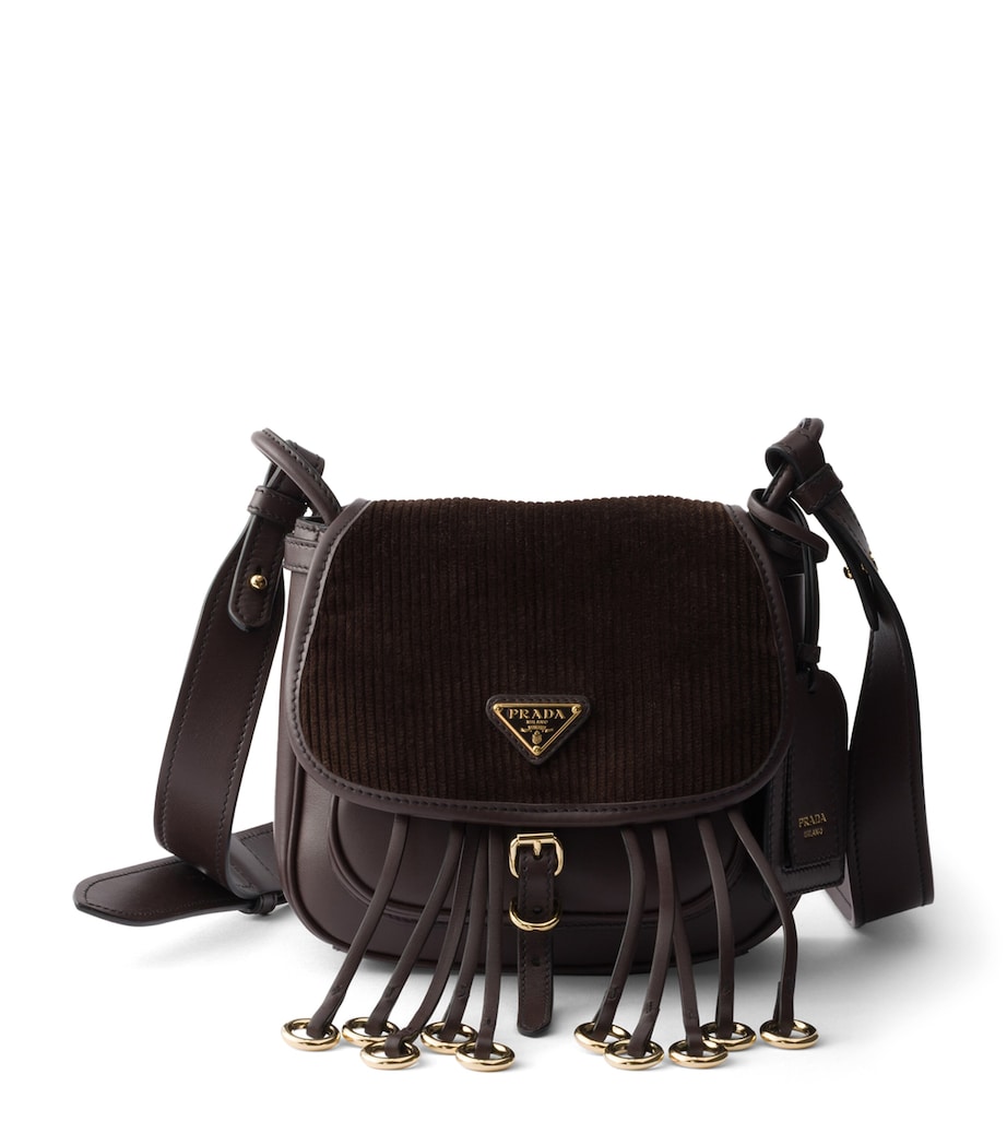 Prada Mini Leather and Corduroy Corsaire Shoulder Bag Brown Image 1