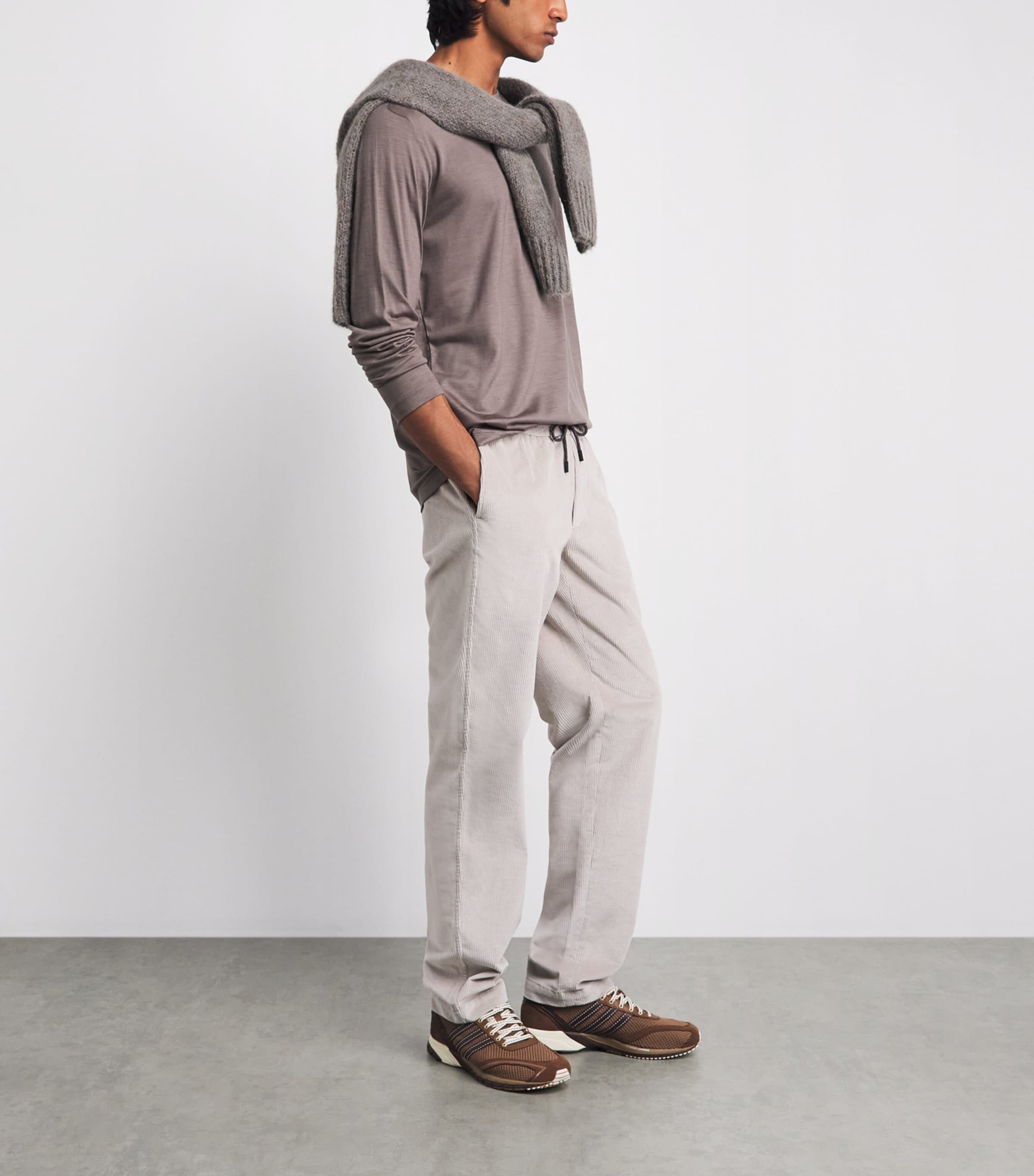 Sease Mens Corduroy Mindset Slim Trousers Pearl Grey Image 2