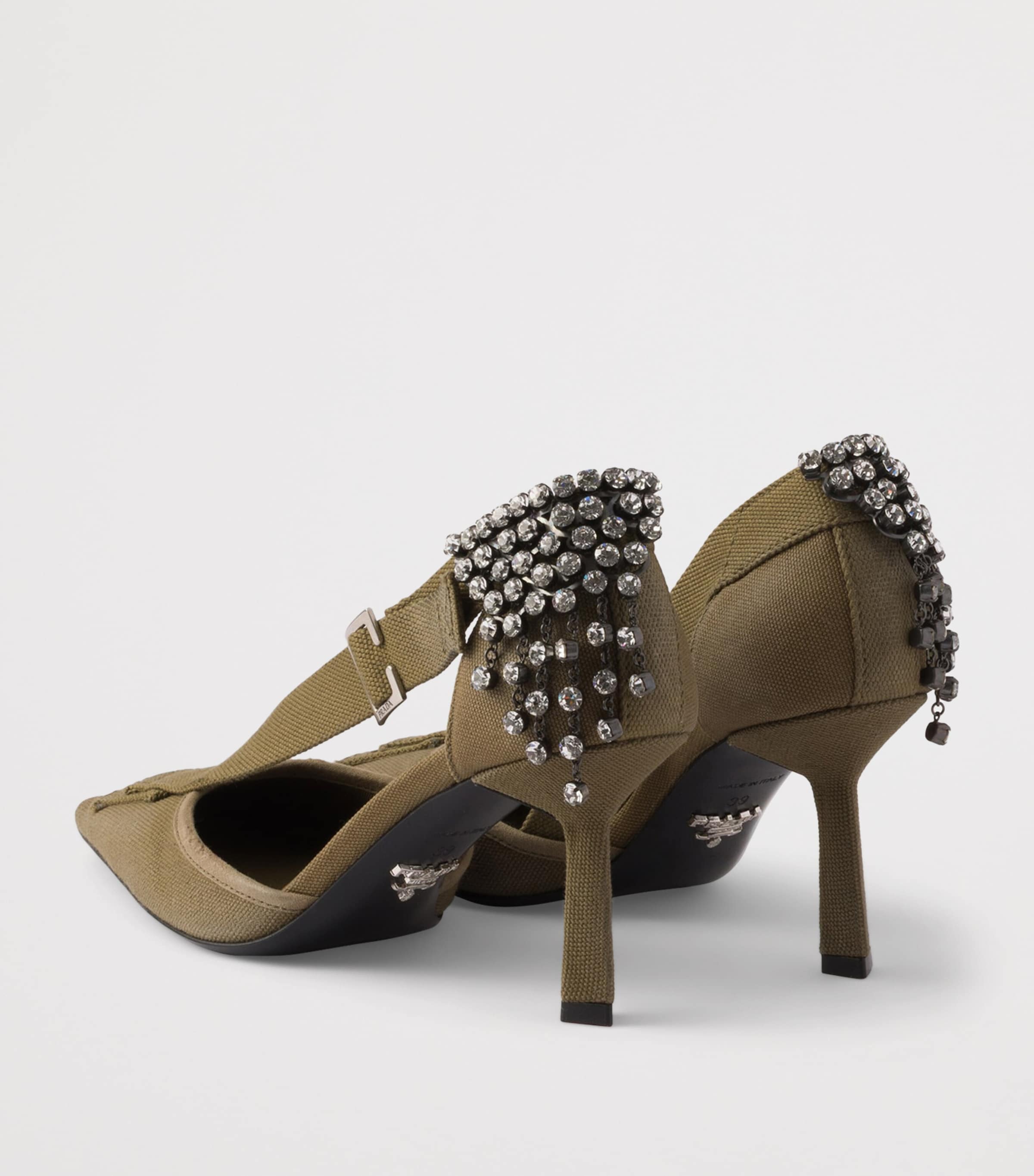 Prada Canvas Embellished Pumps 75 Green Image 5