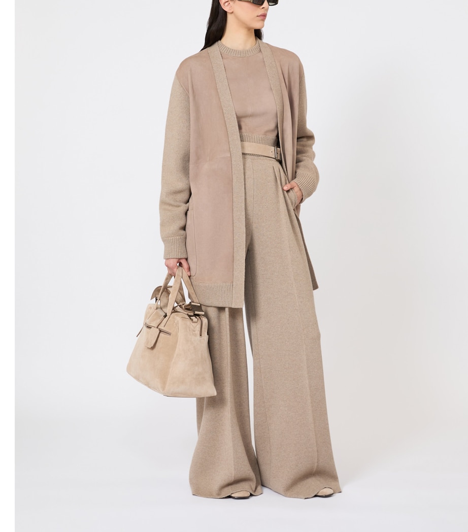 Max Mara Womens Wool-Cashmere-Suede Cardigan Beige Image 4