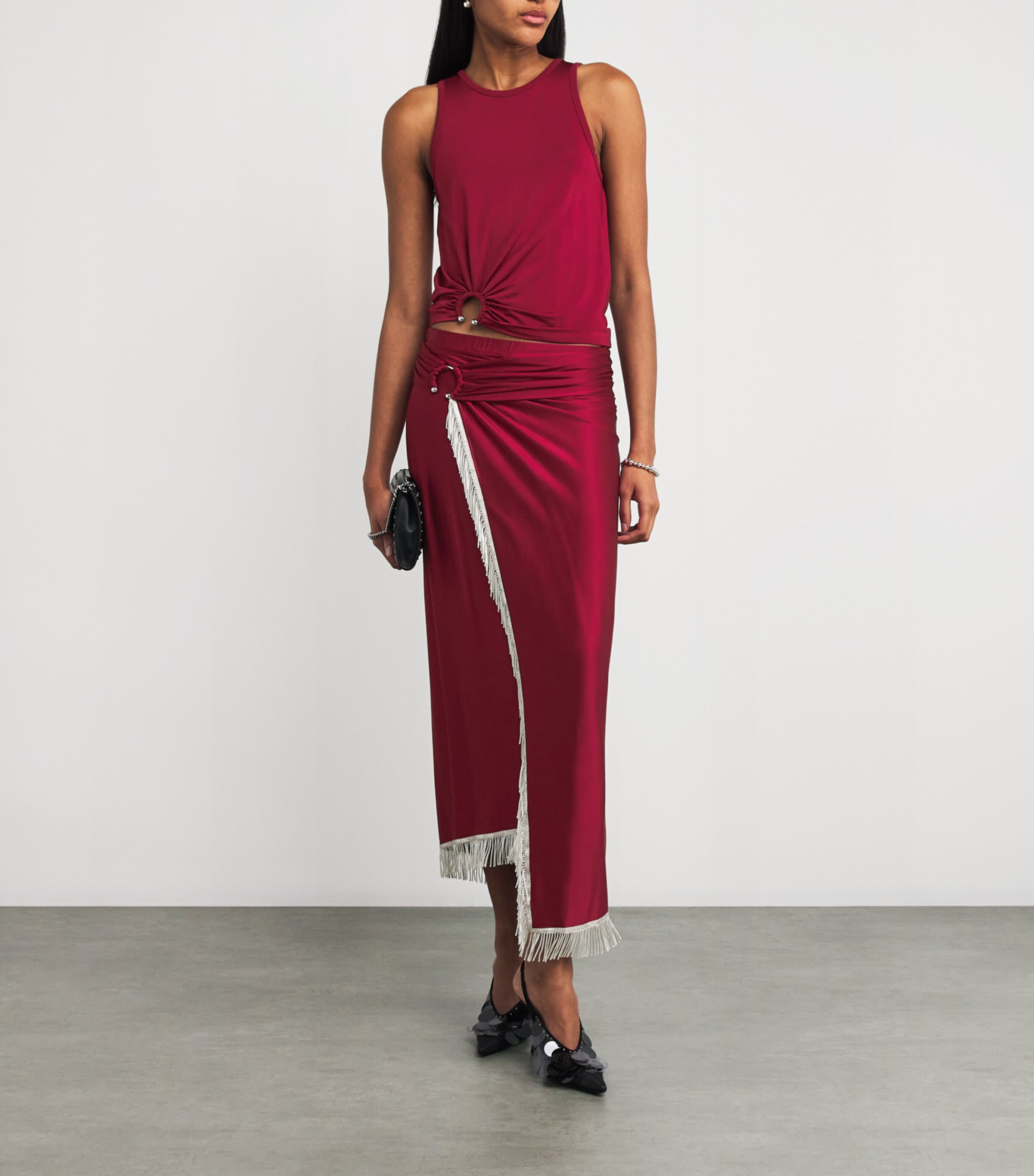Tasselled Midi Skirt P613 RUBY RED Image 2