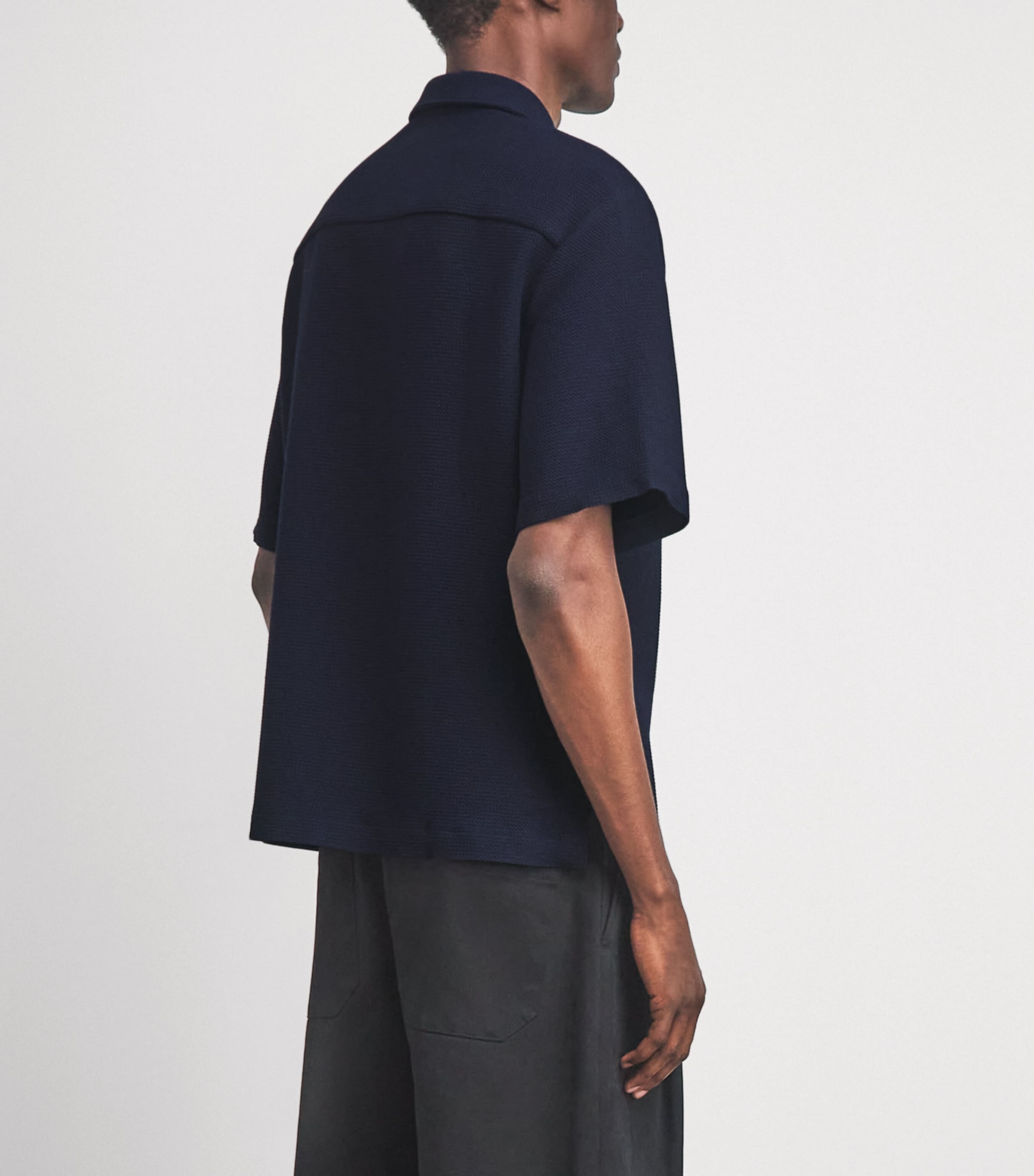 Sandro Paris Mens Textured Short-Sleeve Shirt Navy Blue Image 5
