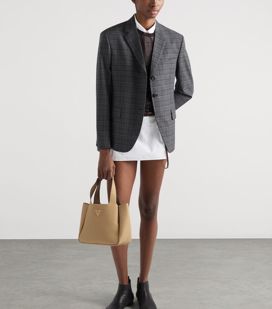 Prada Small Leather Tote Bag Neutral Image 3